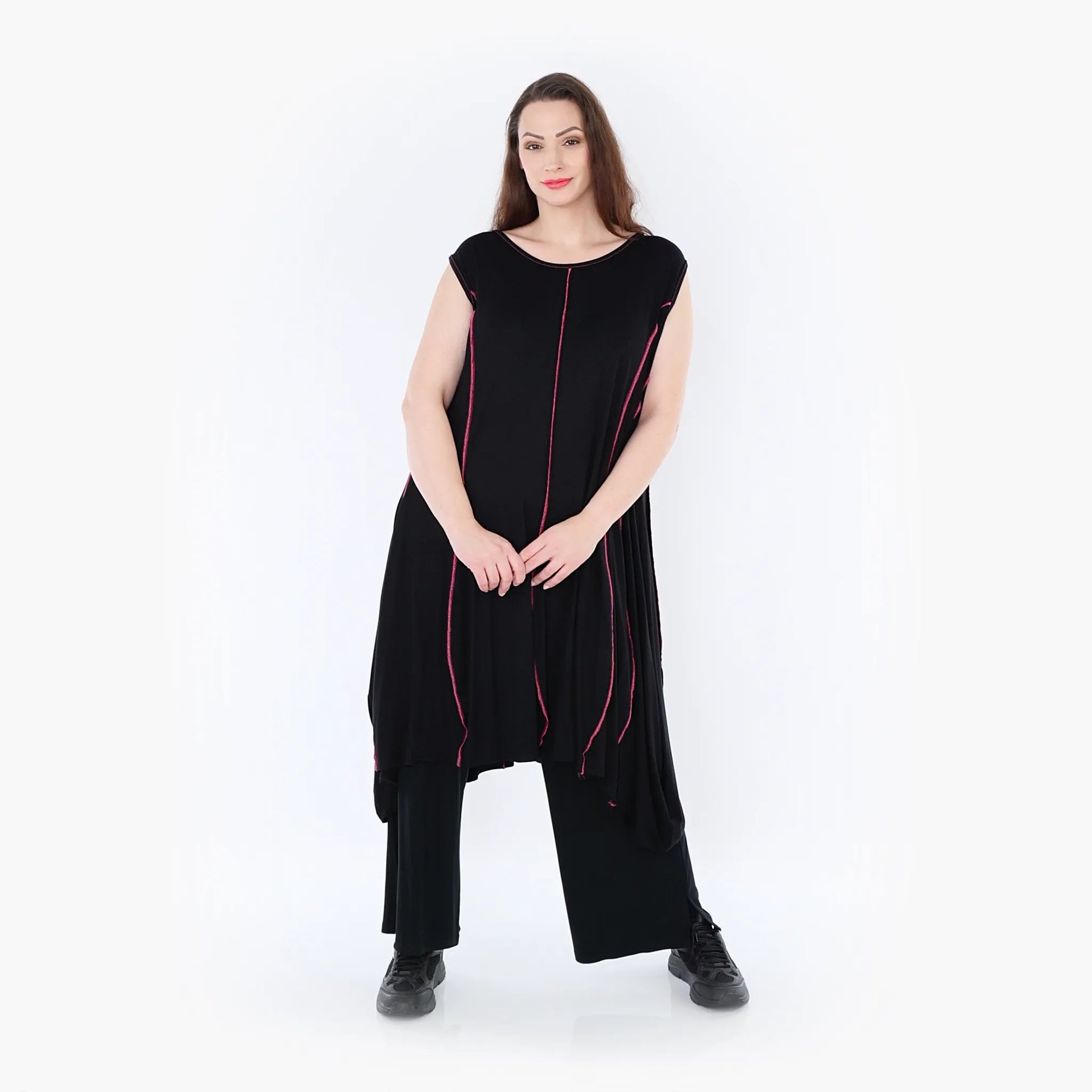 Ballon Tunika von AKH Fashion aus Viskose, 1416.06913, Schwarz/Fuchsia, Schick, Modern