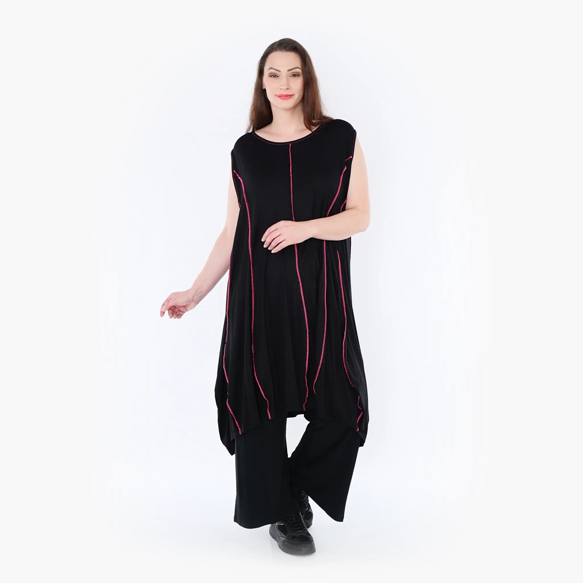Ballon Tunika von AKH Fashion aus Viskose, 1416.06913, Schwarz/Fuchsia, Schick, Modern