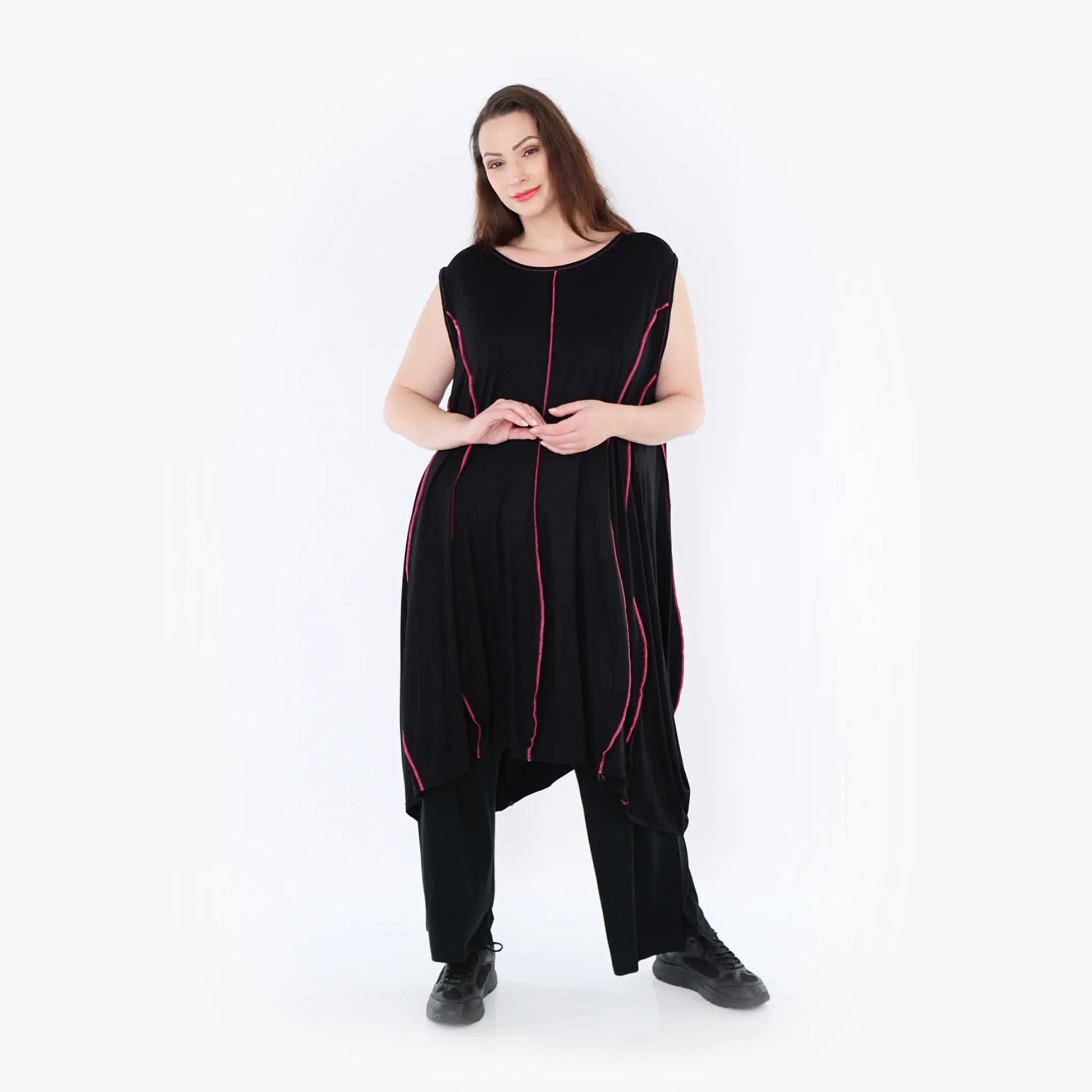 Ballon Tunika von AKH Fashion aus Viskose, 1416.06913, Schwarz/Fuchsia, Schick, Modern