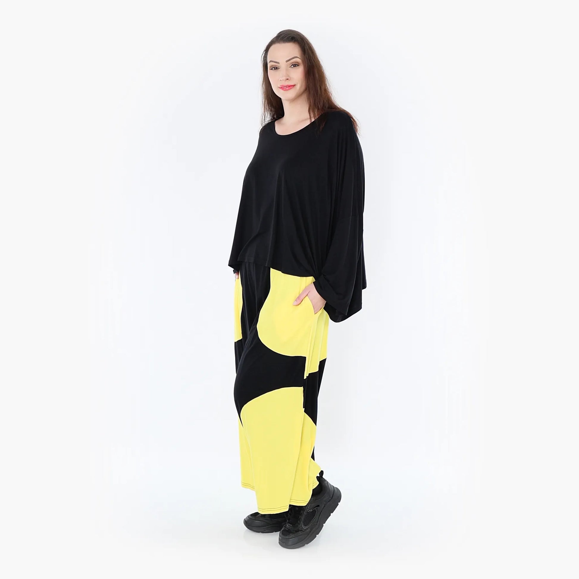 Ballonhose von AKH Fashion aus Viskose, 1416.06914, Schwarz/Gelb, Schick, Modern, Bequem