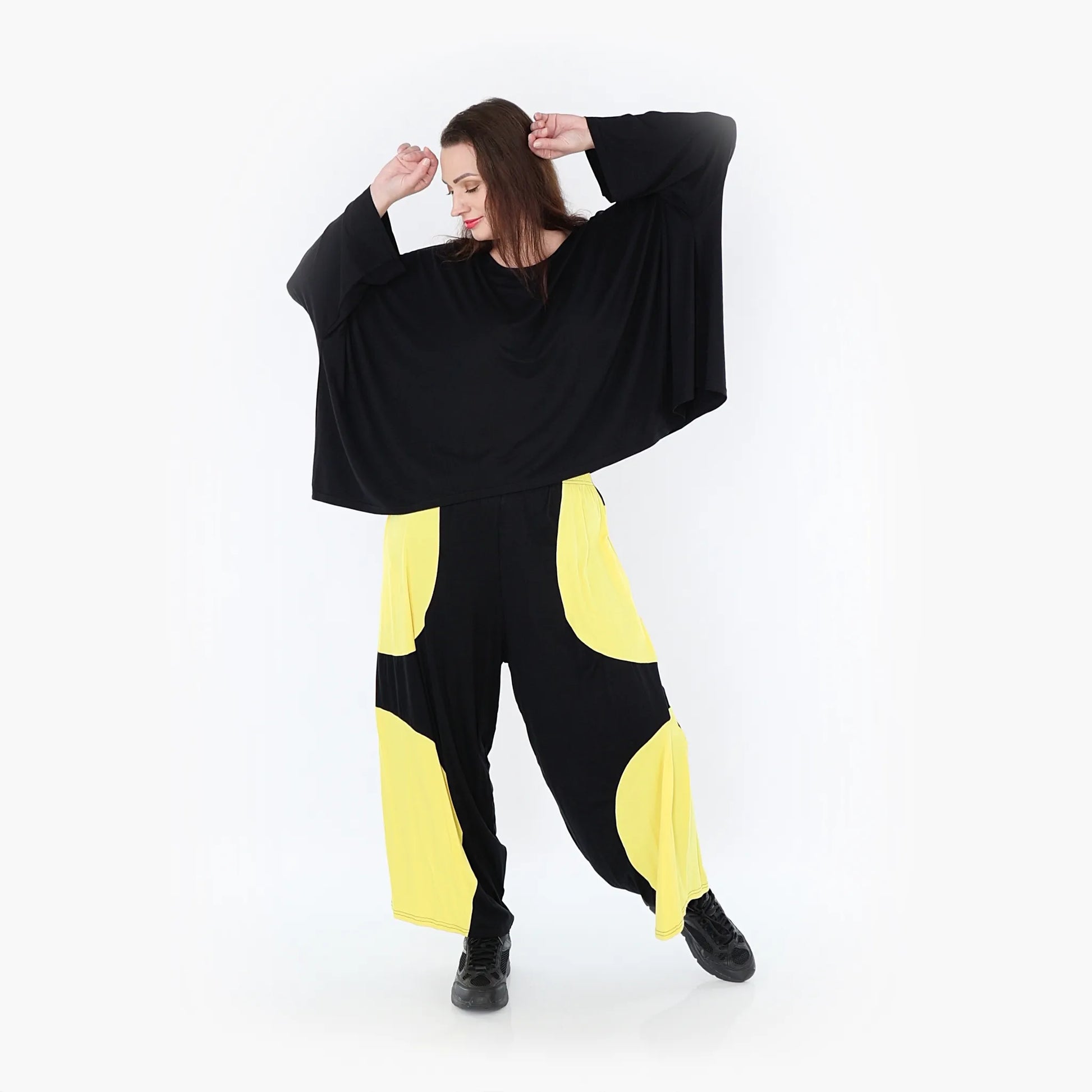 Ballonhose von AKH Fashion aus Viskose, 1416.06914, Schwarz/Gelb, Schick, Modern, Bequem
