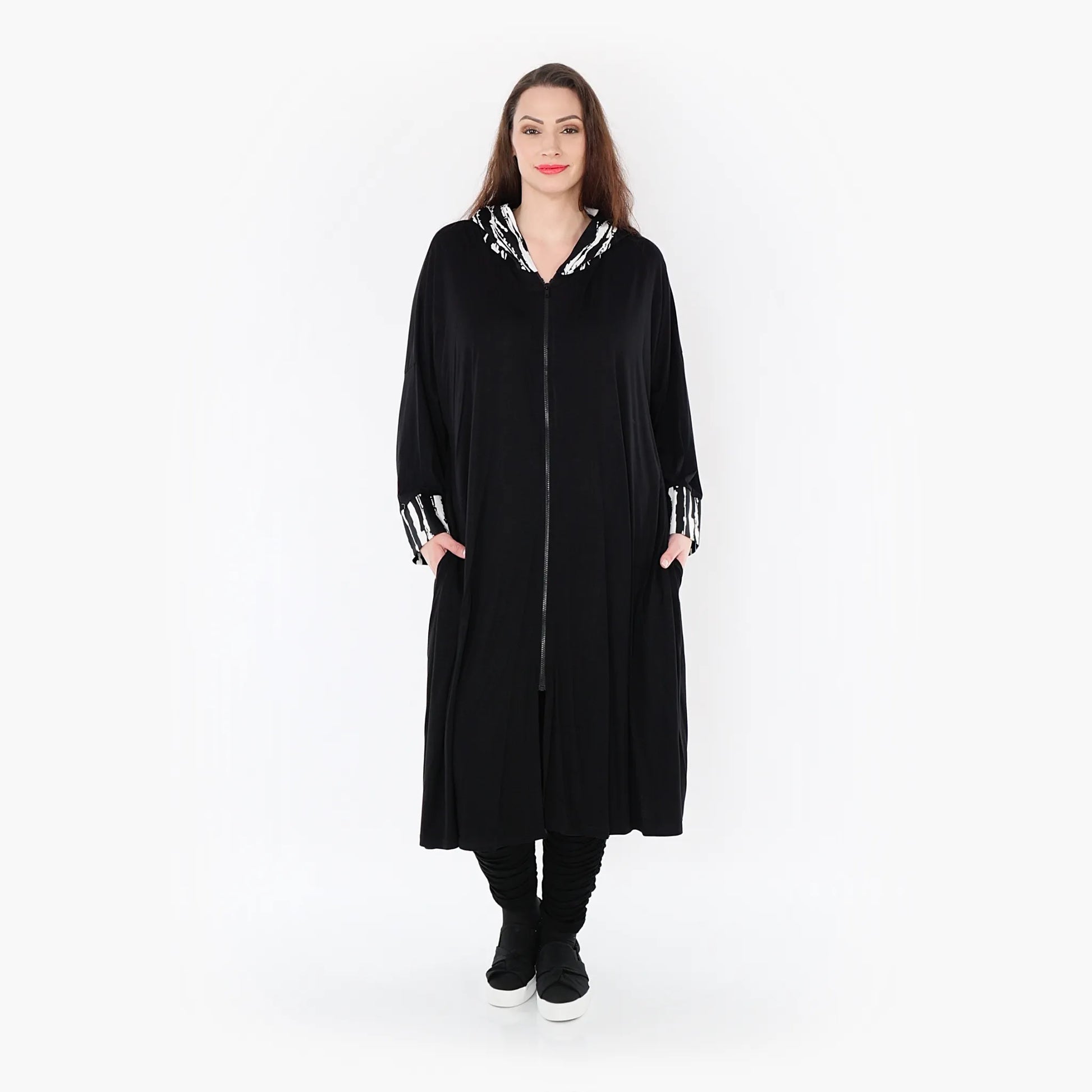 A-Form Mantel von AKH Fashion aus Viskose, 1418.06891, Schwarz/Weiß, Schick, Modern