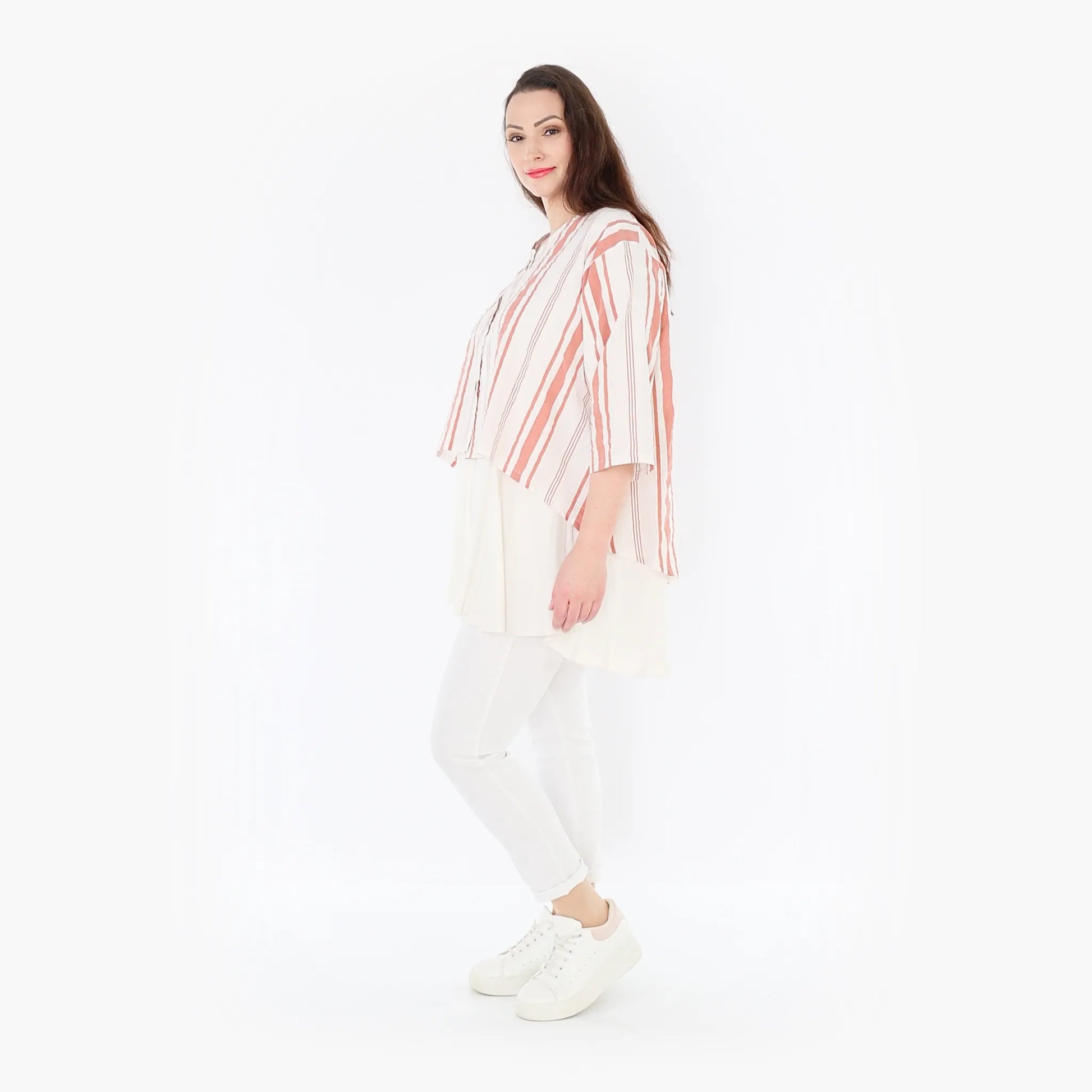 AKH Fashion Jacke in gerundeter Form, aus Baumwolle, 1420.00130, Weiß/Apricot, Schick