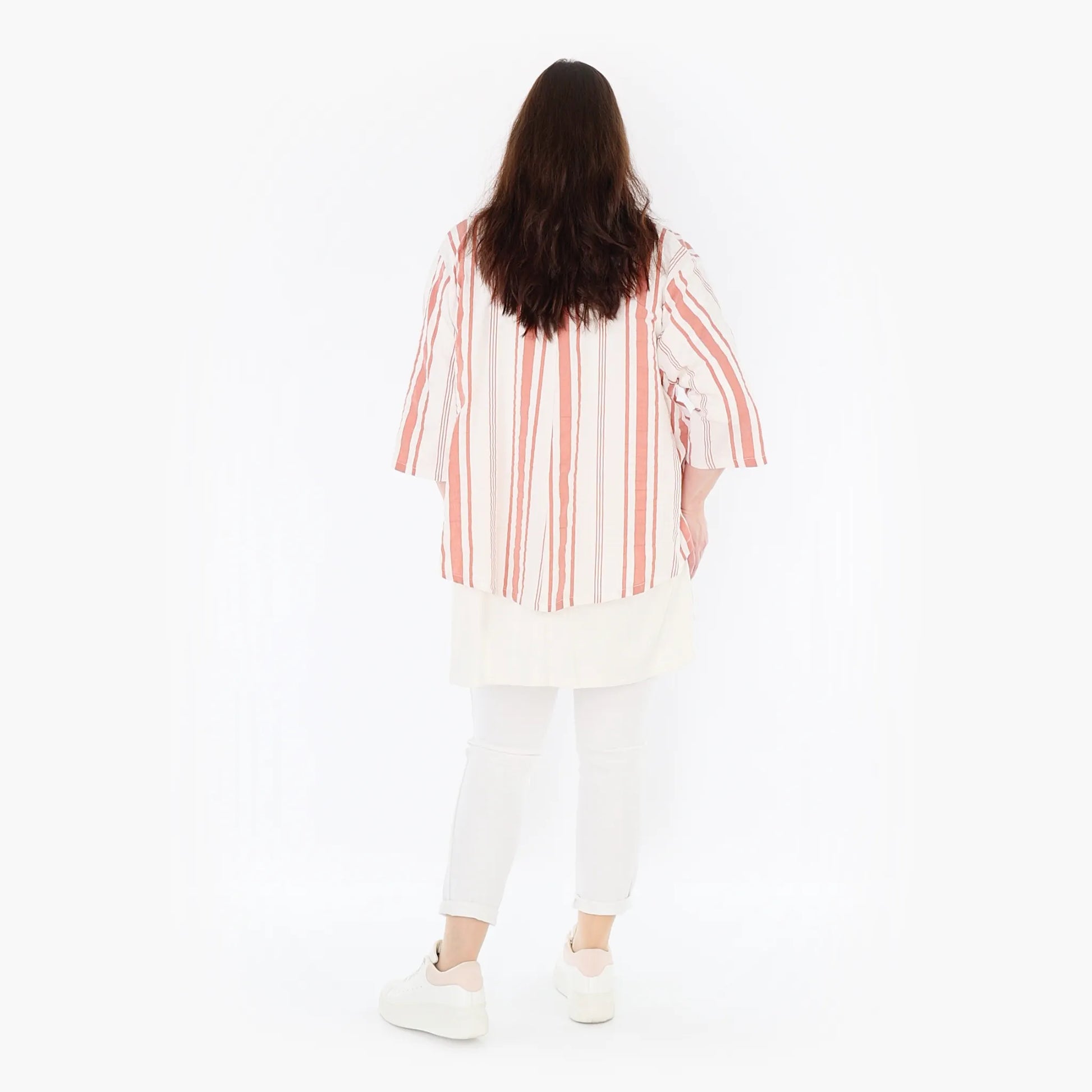 AKH Fashion Jacke in gerundeter Form, aus Baumwolle, 1420.00130, Weiß/Apricot, Schick