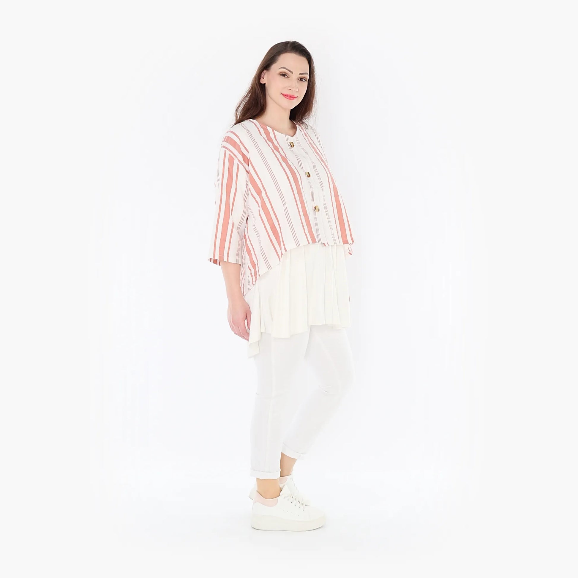 AKH Fashion Jacke in gerundeter Form, aus Baumwolle, 1420.00130, Weiß/Apricot, Schick