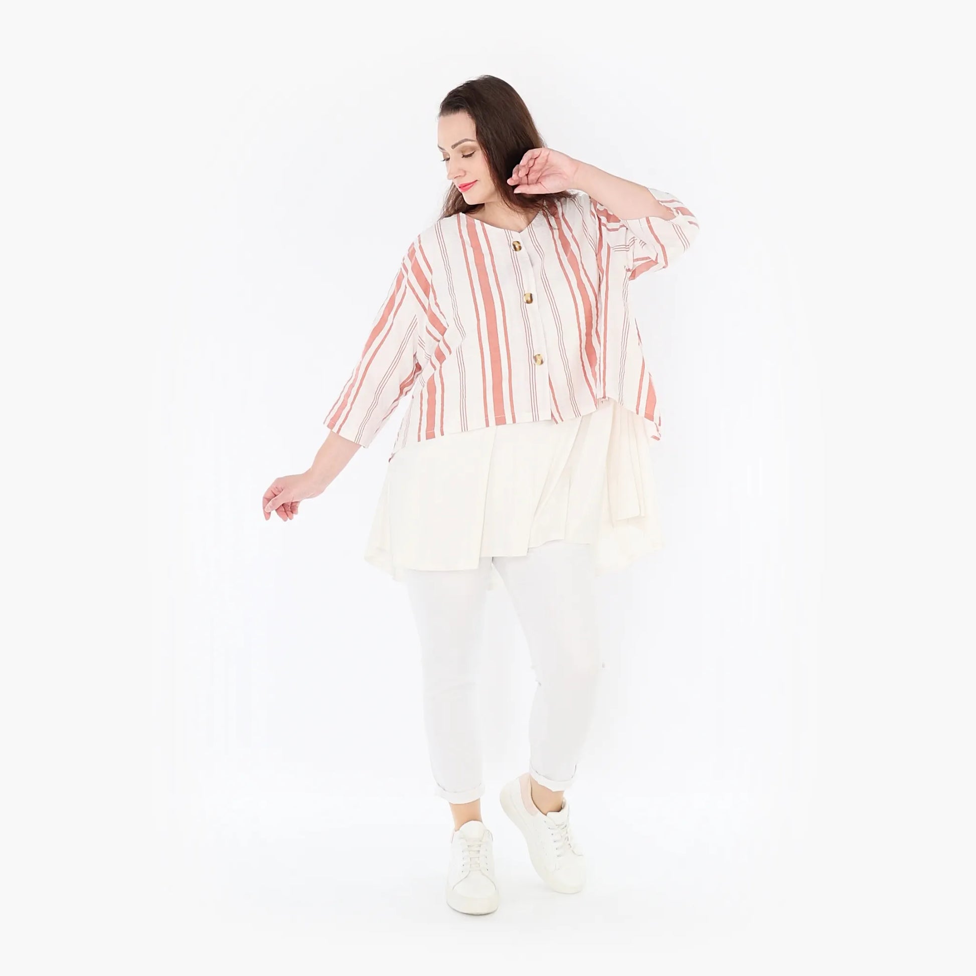 AKH Fashion Jacke in gerundeter Form, aus Baumwolle, 1420.00130, Weiß/Apricot, Schick
