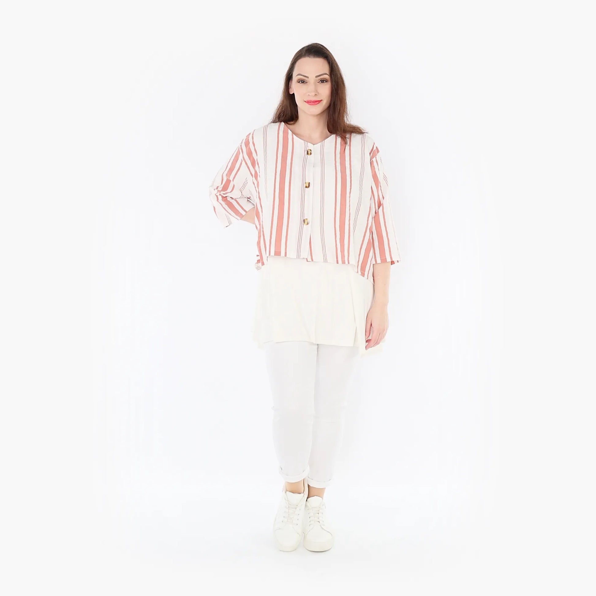 AKH Fashion Jacke in gerundeter Form, aus Baumwolle, 1420.00130, Weiß/Apricot, Schick