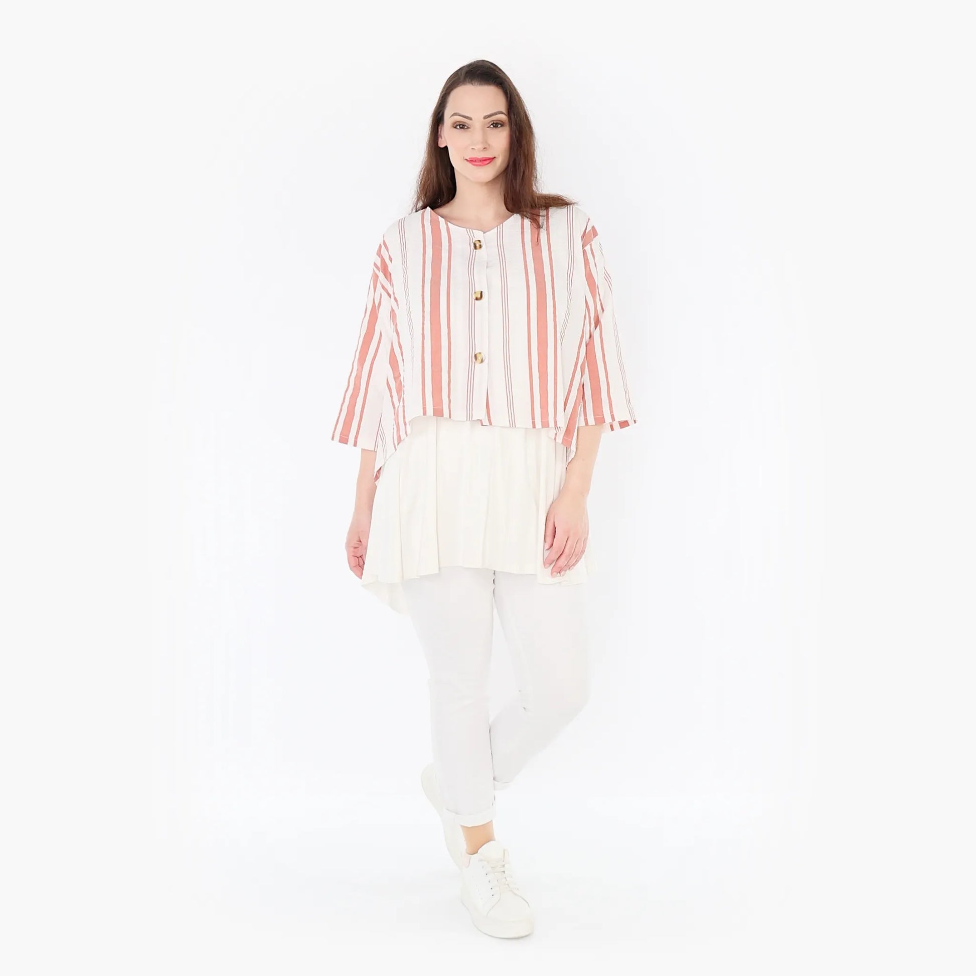 AKH Fashion Jacke in gerundeter Form, aus Baumwolle, 1420.00130, Weiß/Apricot, Schick