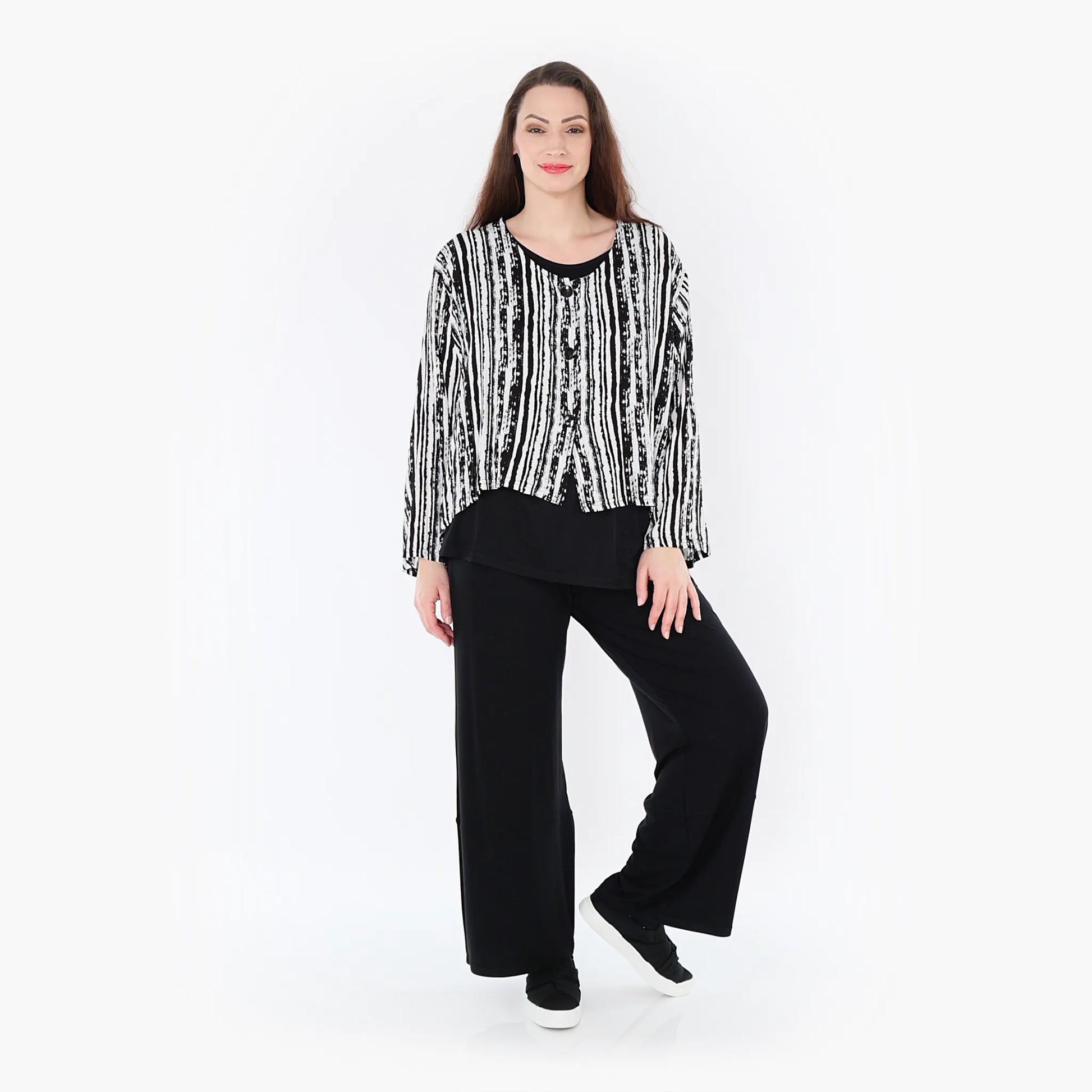 AKH Fashion Jacke in gerundeter Form, aus Viskose, 1406073, Schwarz/Weiß, Pinselstrich
