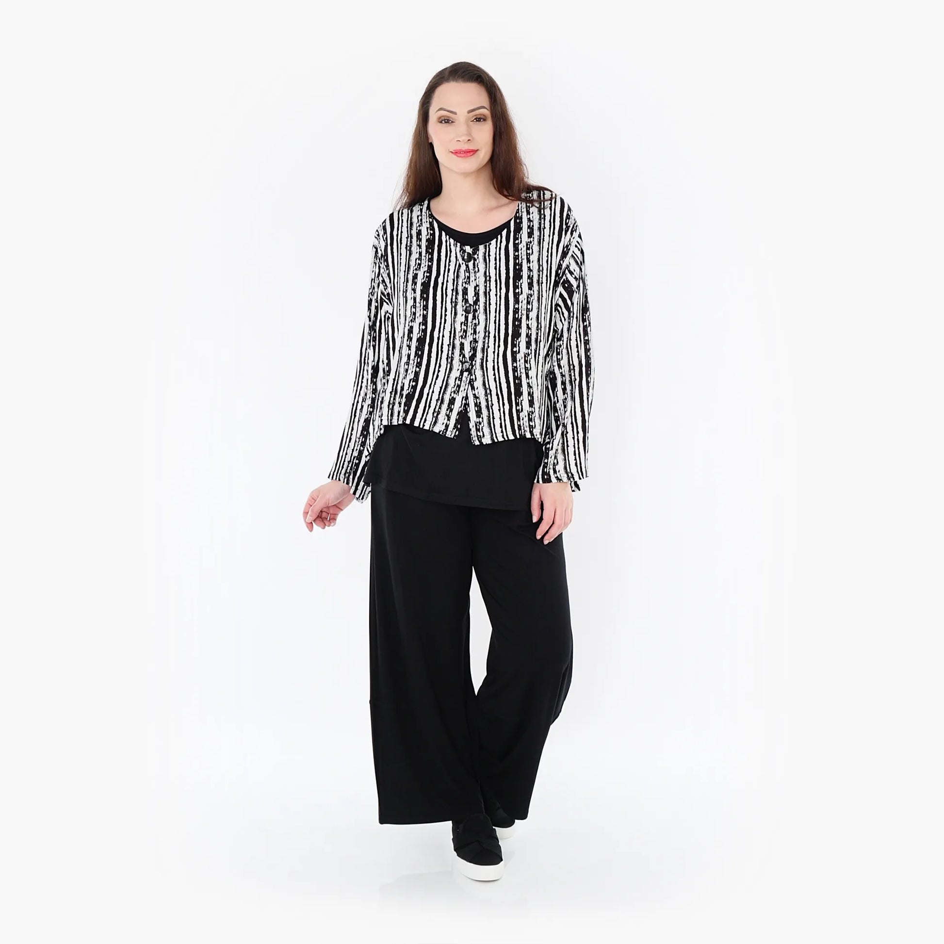 AKH Fashion Jacke in gerundeter Form, aus Viskose, 1406073, Schwarz/Weiß, Pinselstrich