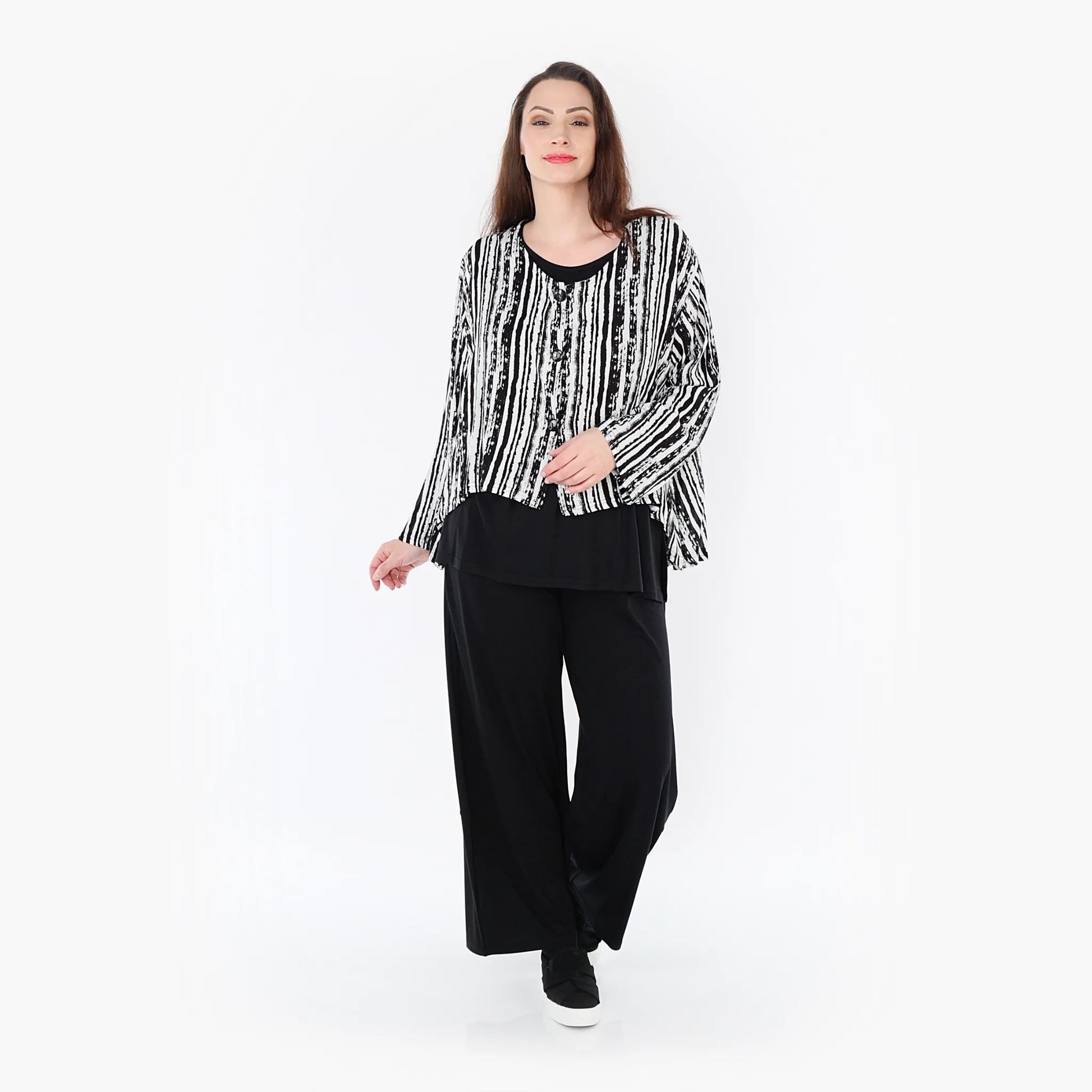 AKH Fashion Jacke in gerundeter Form, aus Viskose, 1406073, Schwarz/Weiß, Pinselstrich