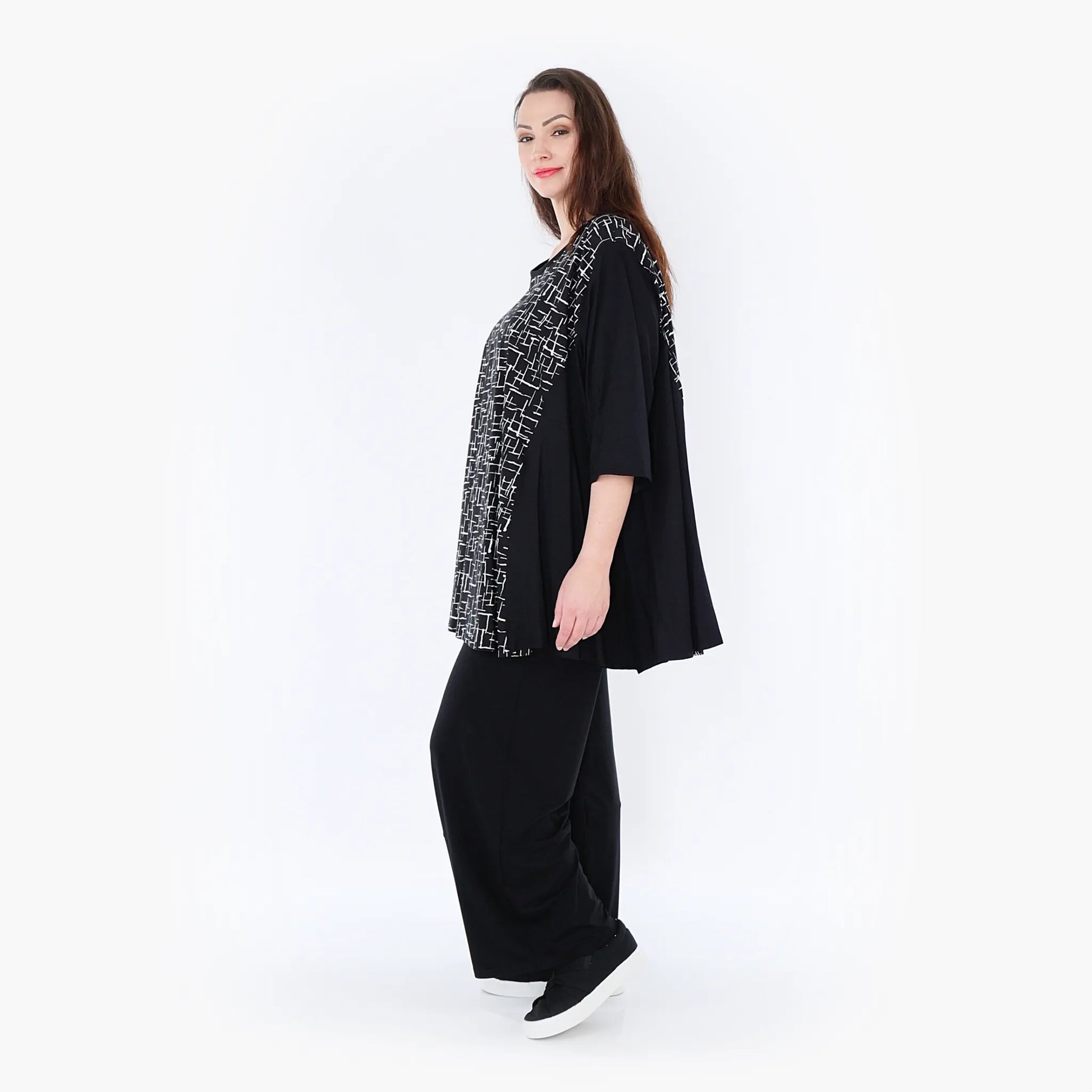 A-Form Bigshirt von AKH Fashion aus Viskose, 1400593, Schwarz/Weiß, Pinselstrich, Schick