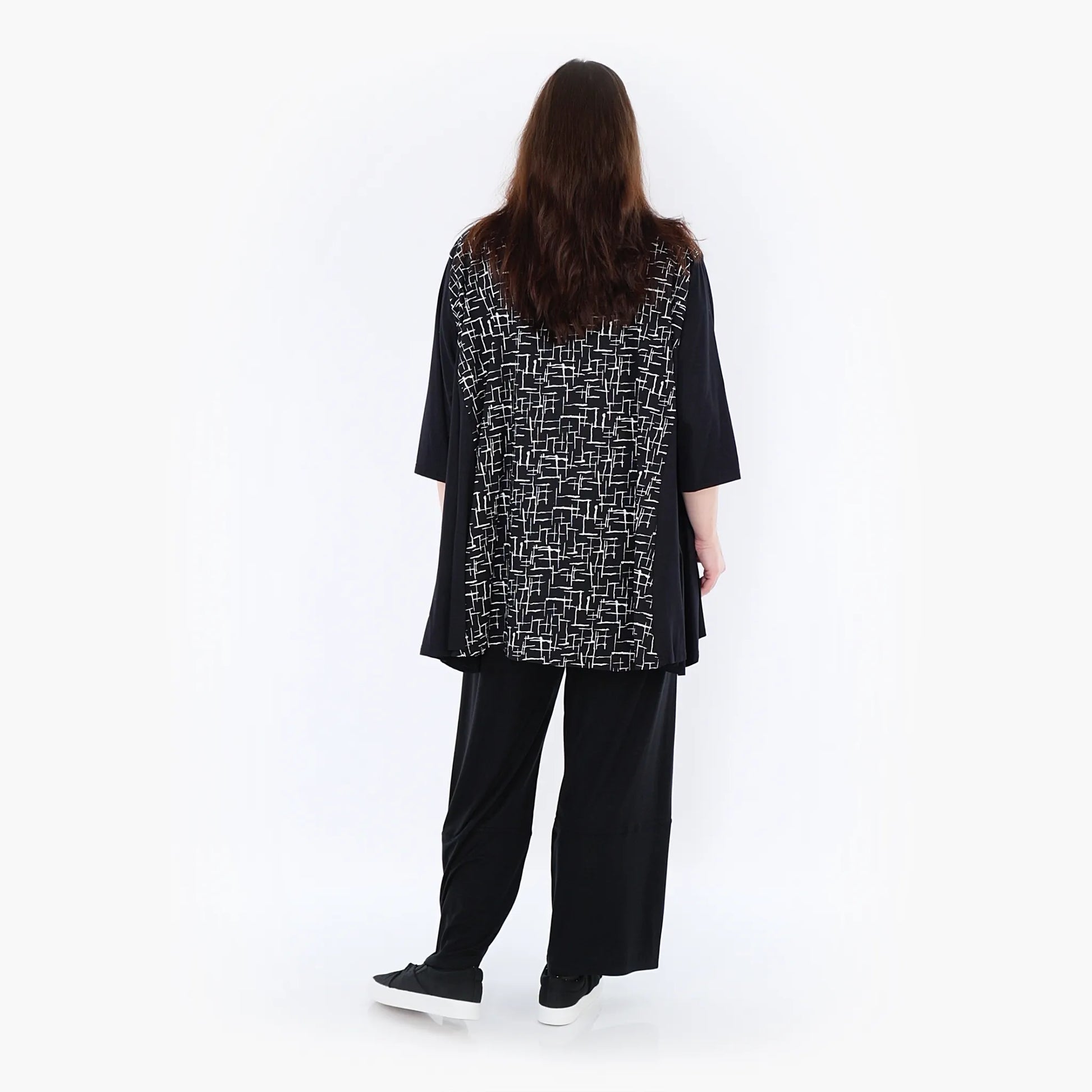 A-Form Bigshirt von AKH Fashion aus Viskose, 1400593, Schwarz/Weiß, Pinselstrich, Schick
