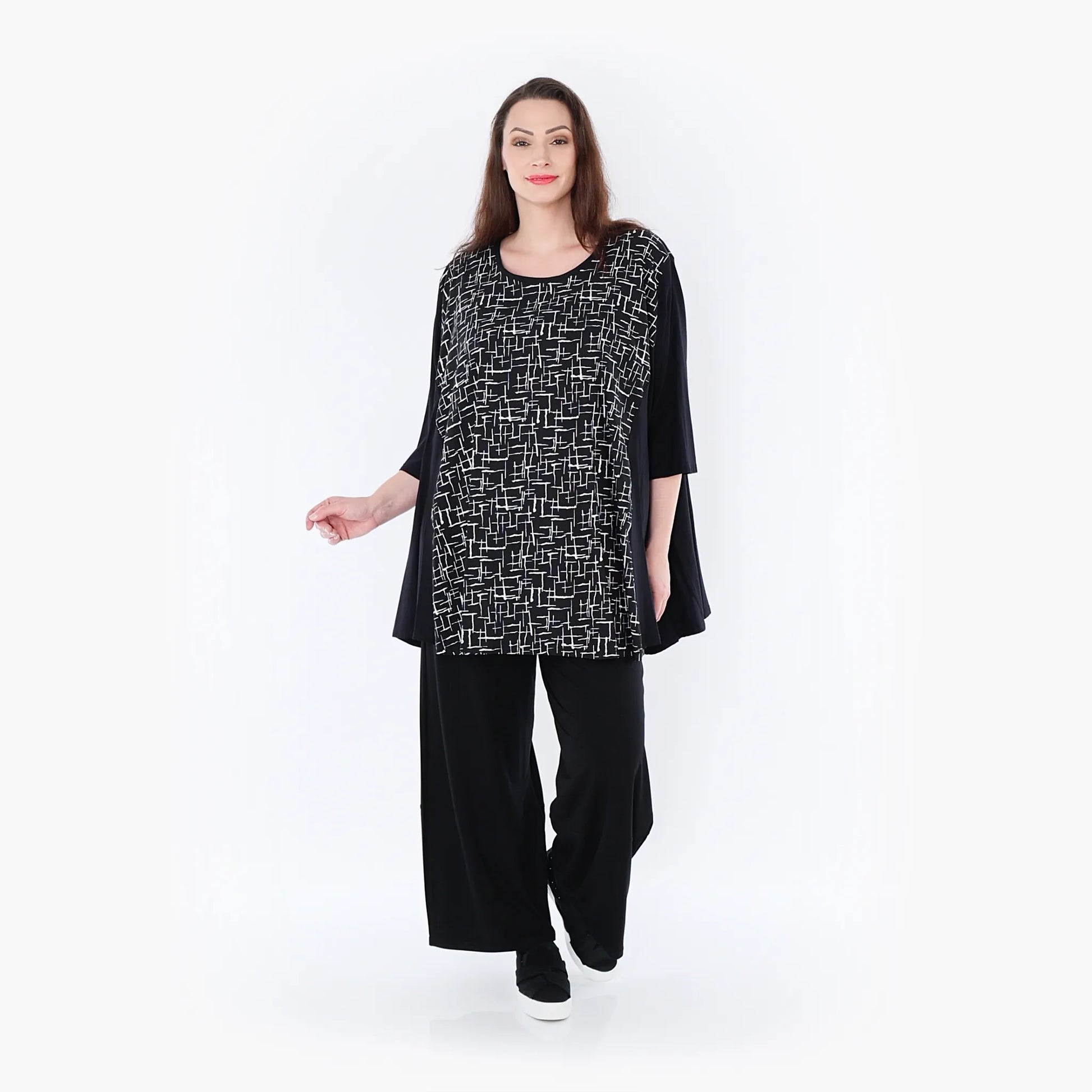 A-Form Bigshirt von AKH Fashion aus Viskose, 1400593, Schwarz/Weiß, Pinselstrich, Schick