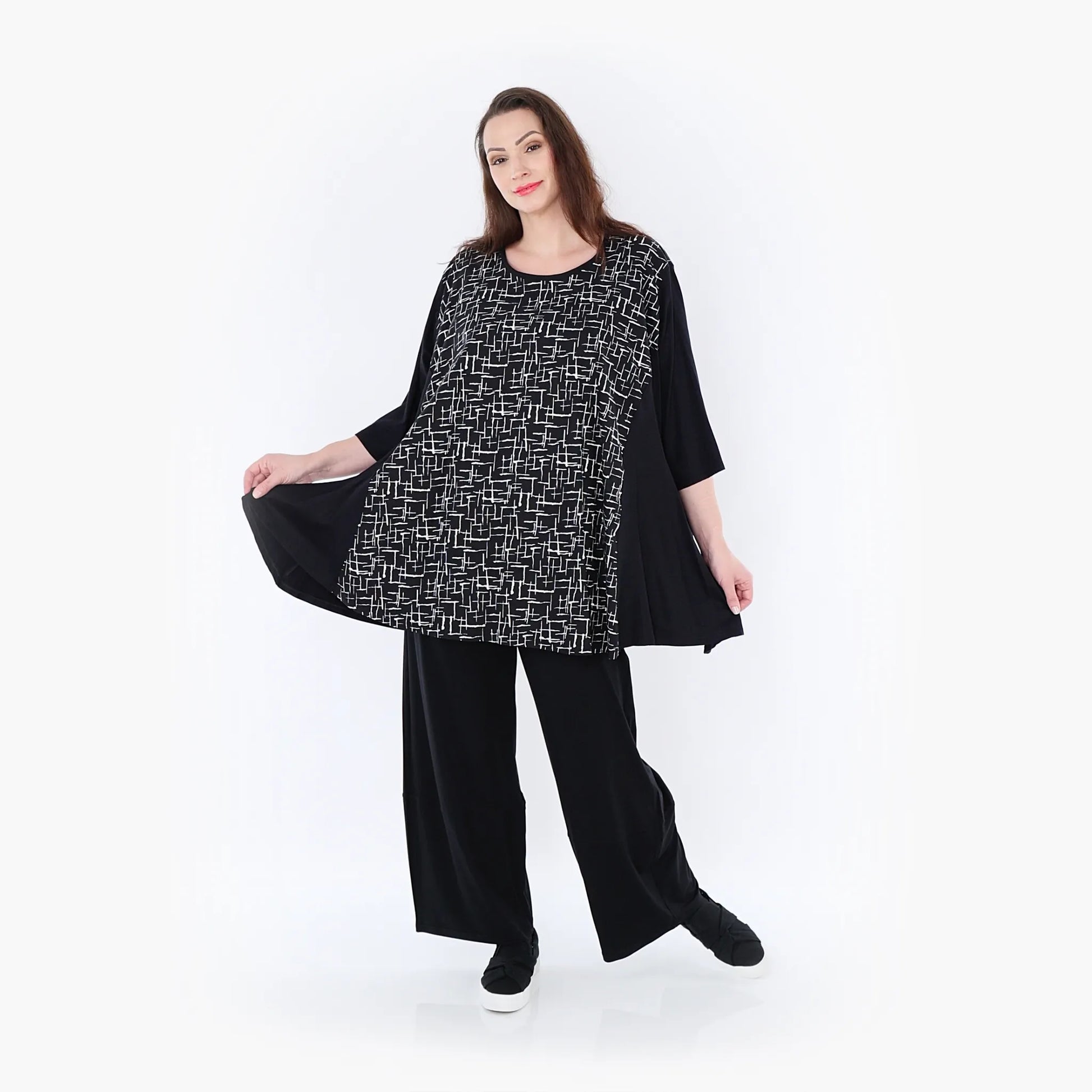A-Form Bigshirt von AKH Fashion aus Viskose, 1400593, Schwarz/Weiß, Pinselstrich, Schick
