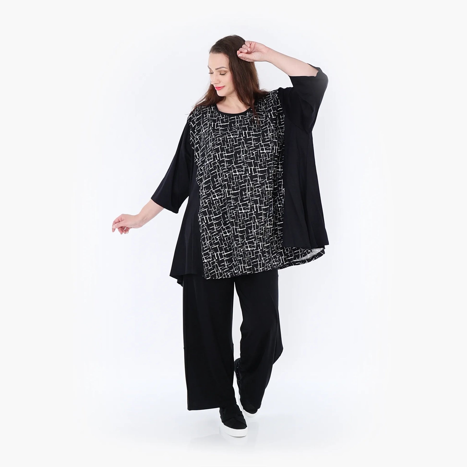 A-Form Bigshirt von AKH Fashion aus Viskose, 1400593, Schwarz/Weiß, Pinselstrich, Schick