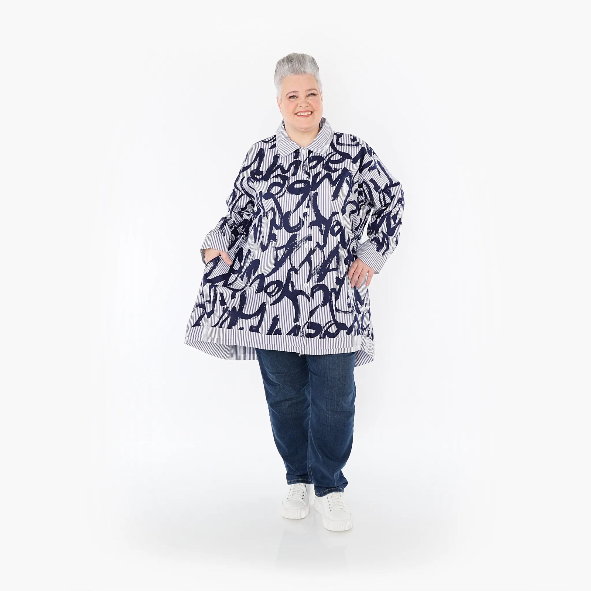 A-Form Bluse von AKH Fashion aus Baumwolle, 1435.07010, Blau/Weiß, Vichy-Streifen, Schick