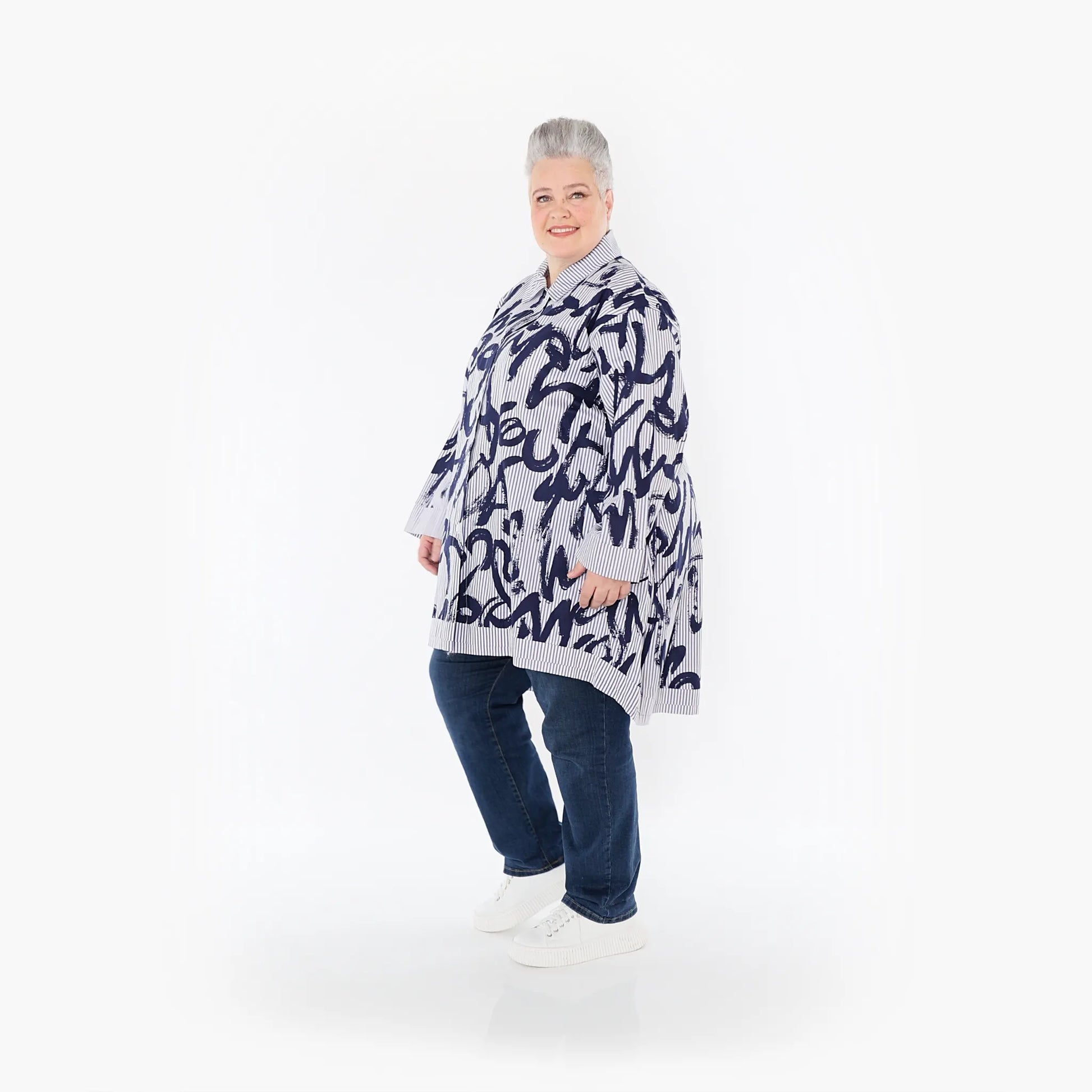 A-Form Bluse von AKH Fashion aus Baumwolle, 1435.07010, Blau/Weiß, Vichy-Streifen, Schick
