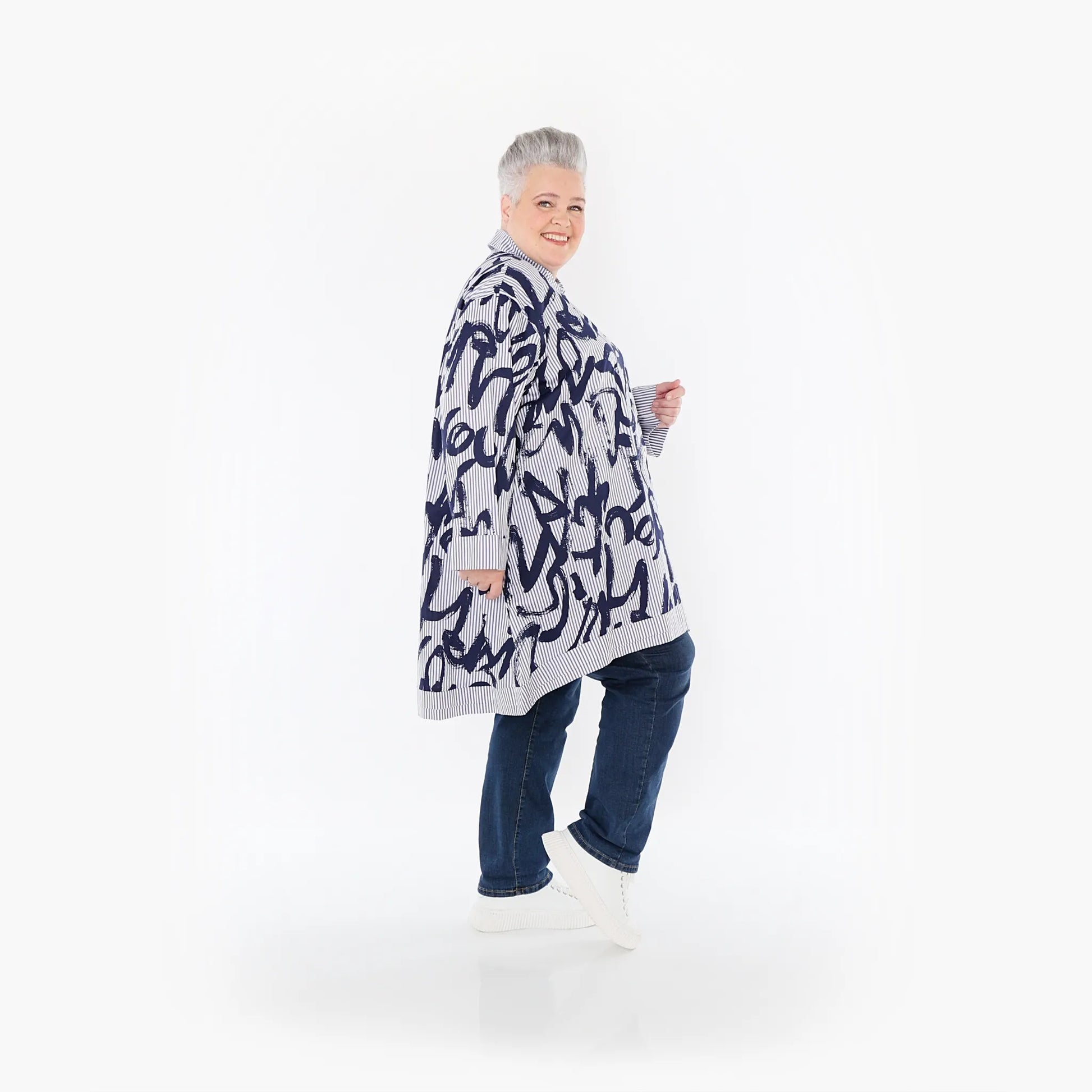 A-Form Bluse von AKH Fashion aus Baumwolle, 1435.07010, Blau/Weiß, Vichy-Streifen, Schick