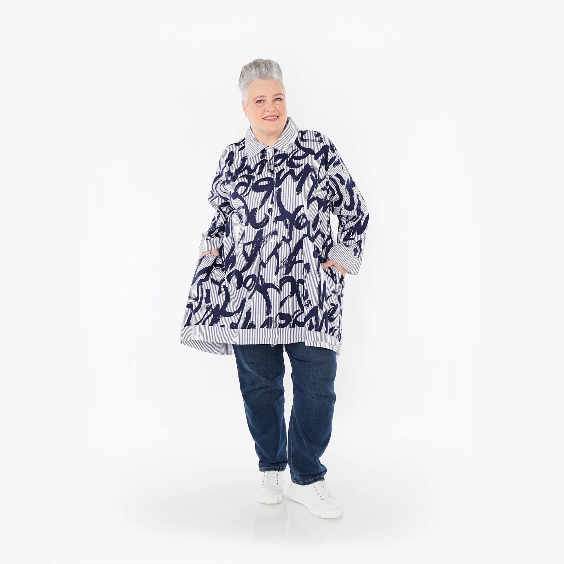 A-Form Bluse von AKH Fashion aus Baumwolle, 1435.07010, Blau/Weiß, Vichy-Streifen, Schick