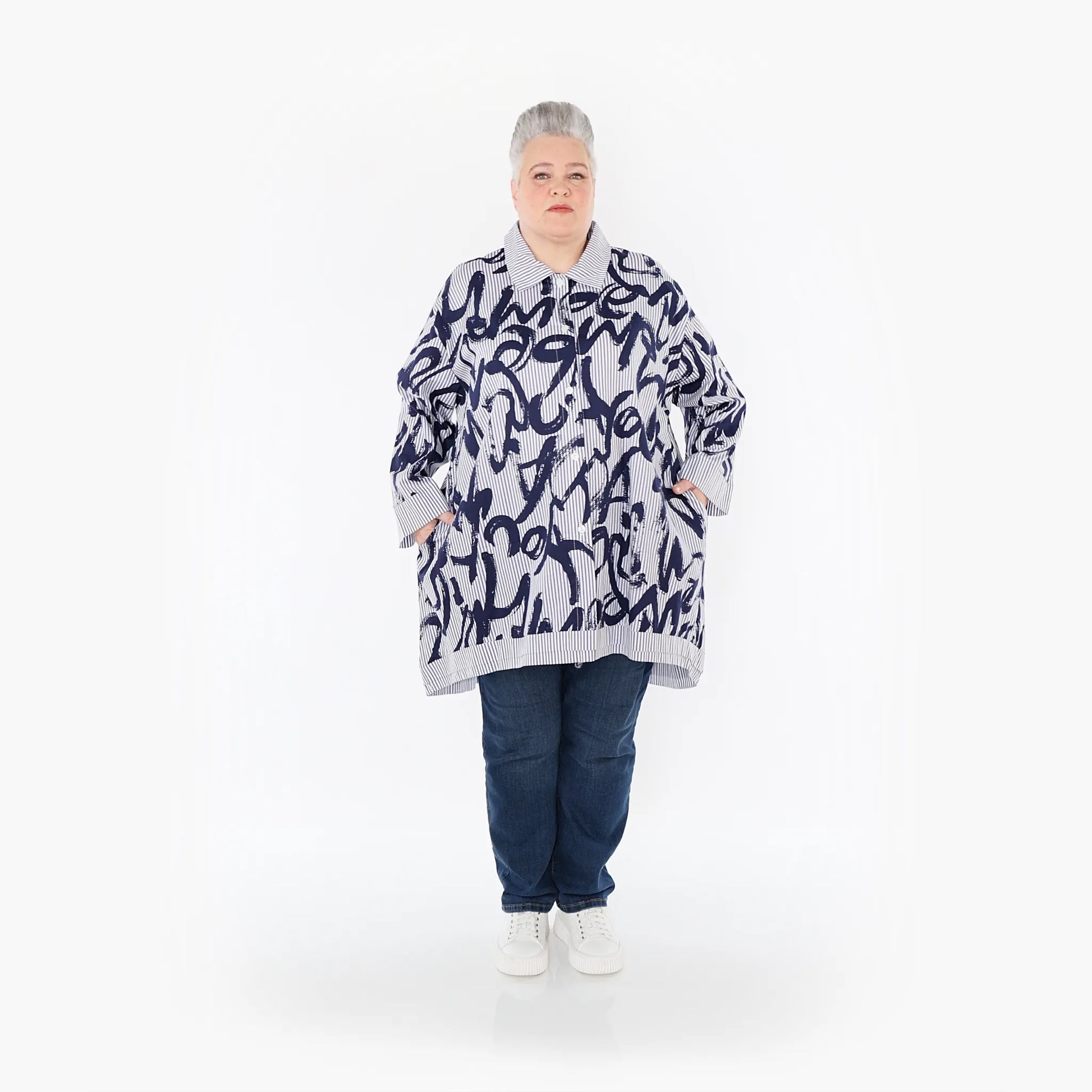 A-Form Bluse von AKH Fashion aus Baumwolle, 1435.07010, Blau/Weiß, Vichy-Streifen, Schick