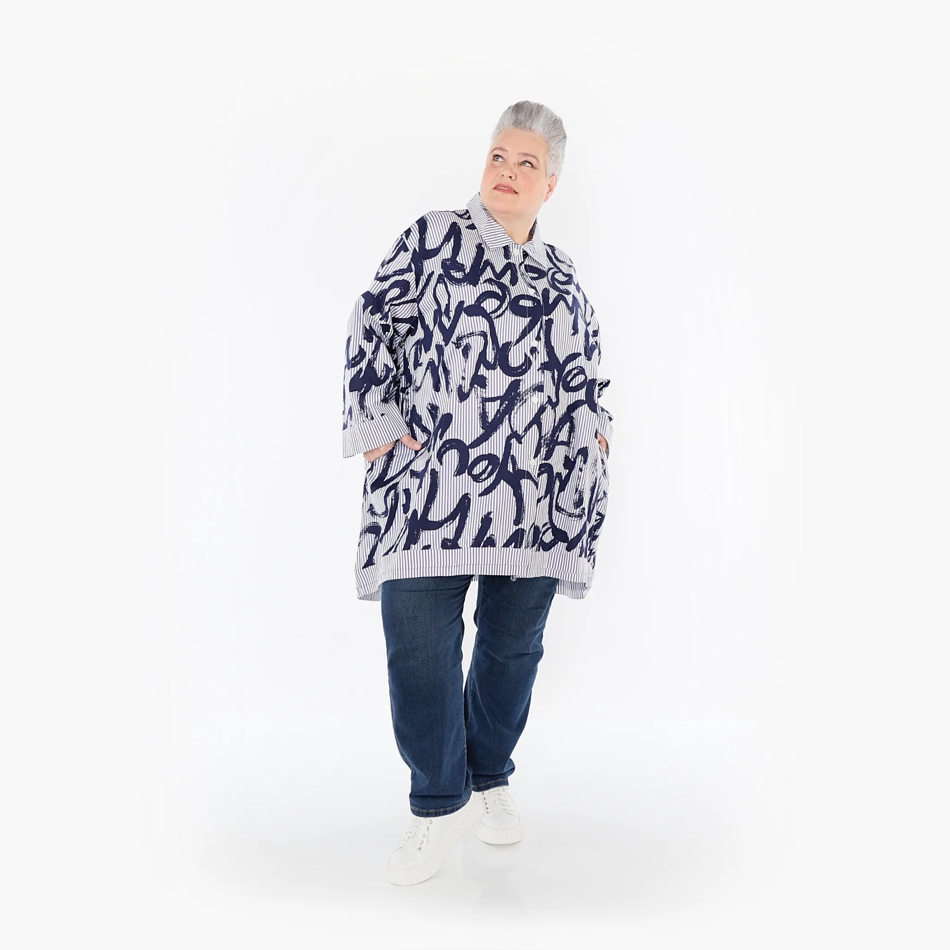 A-Form Bluse von AKH Fashion aus Baumwolle, 1435.07010, Blau/Weiß, Vichy-Streifen, Schick