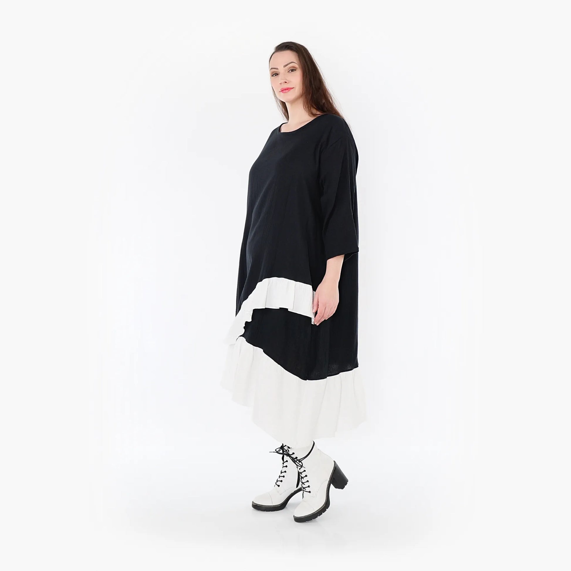 AKH Fashion Kleid in asymmetrischer Form, aus Baumwolle, 1440.07024, Schwarz/Weiß, Schick