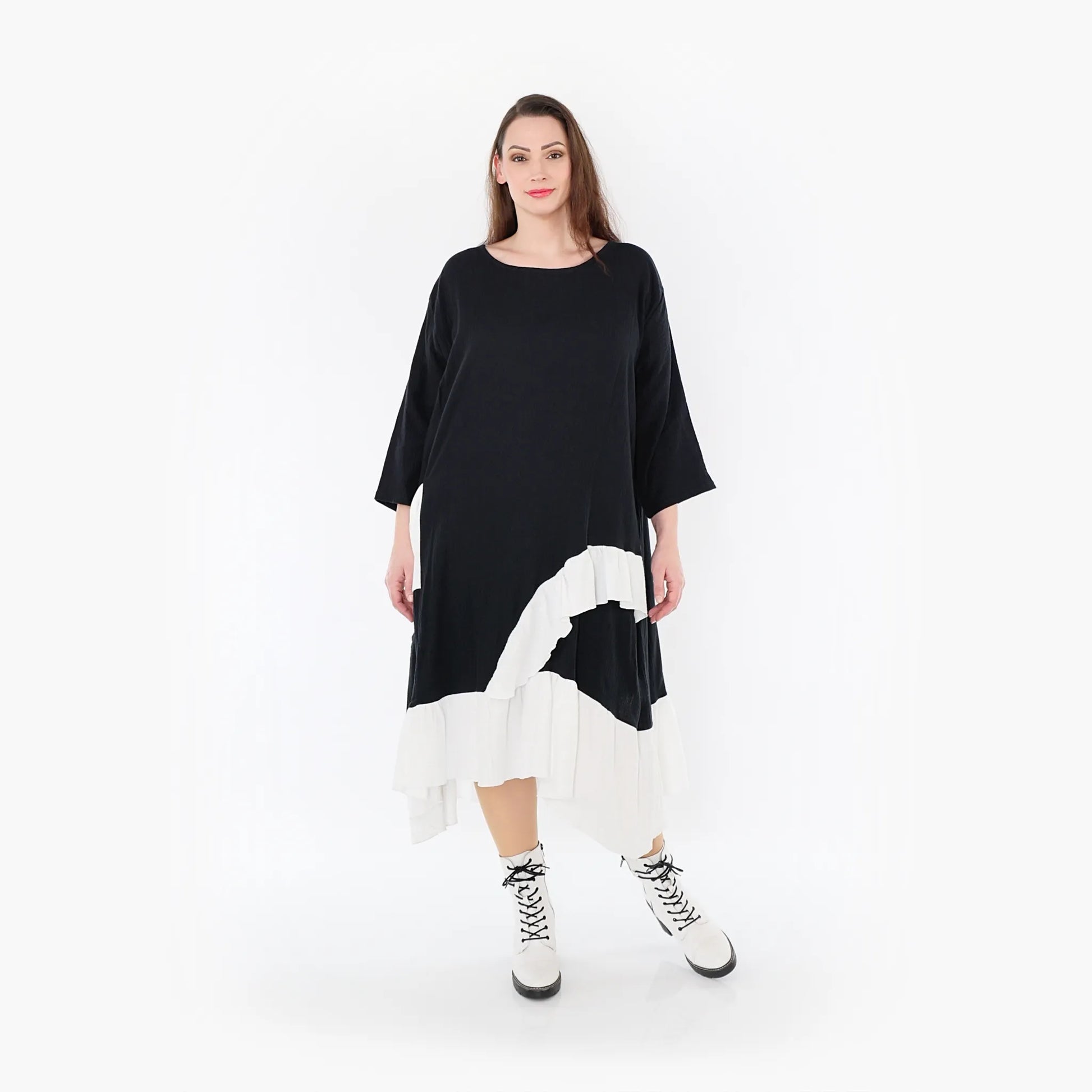 AKH Fashion Kleid in asymmetrischer Form, aus Baumwolle, 1440.07024, Schwarz/Weiß, Schick