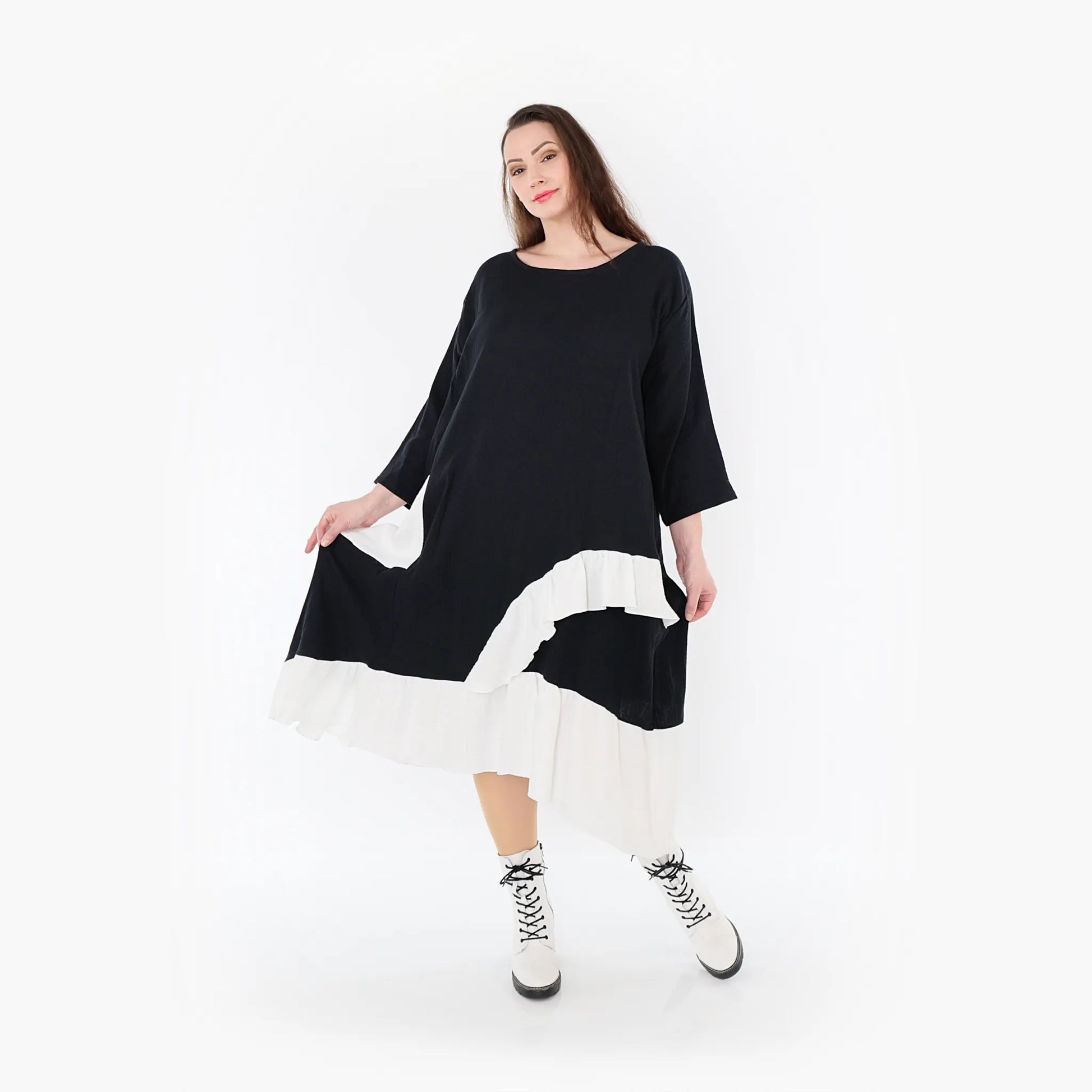 AKH Fashion Kleid in asymmetrischer Form, aus Baumwolle, 1440.07024, Schwarz/Weiß, Schick
