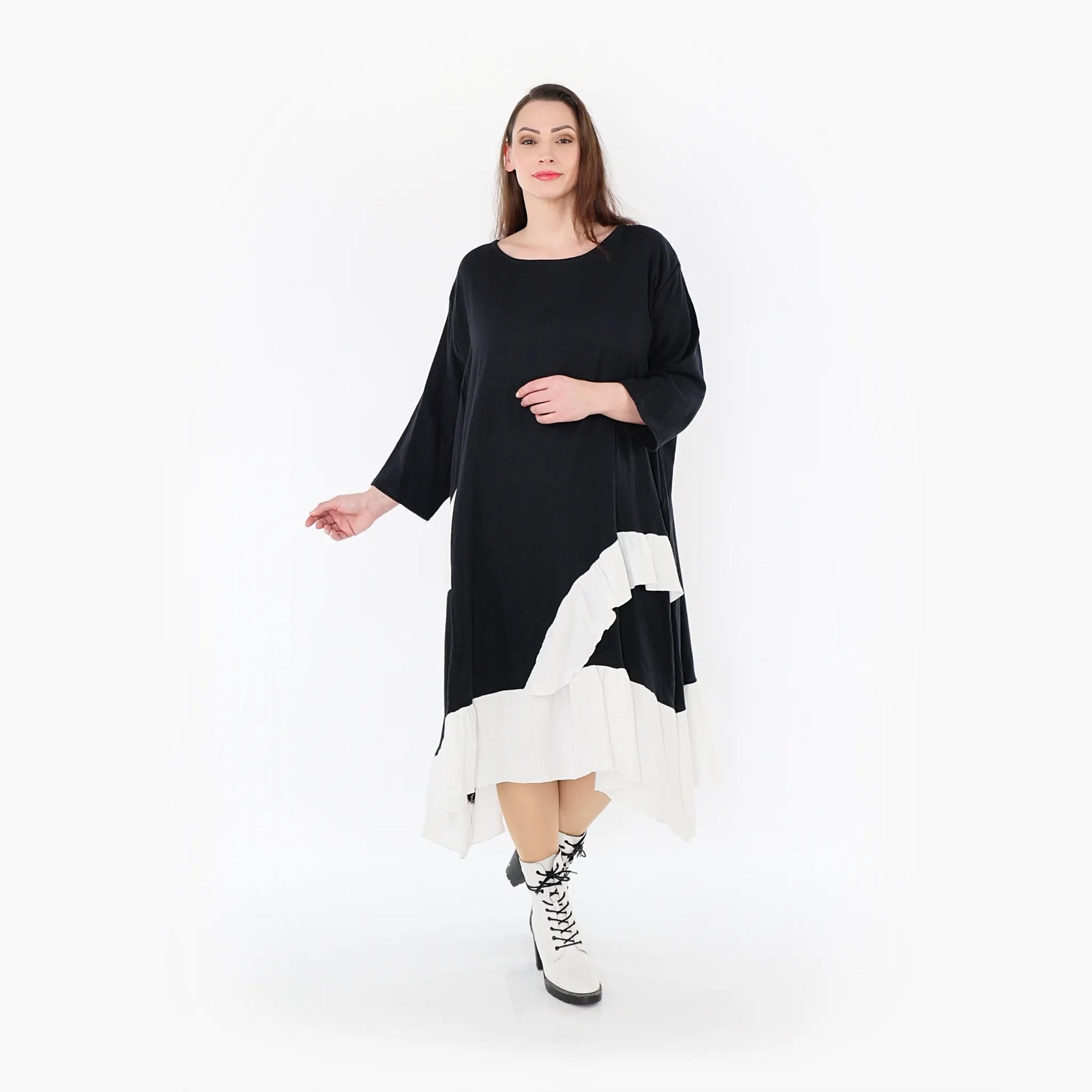 AKH Fashion Kleid in asymmetrischer Form, aus Baumwolle, 1440.07024, Schwarz/Weiß, Schick