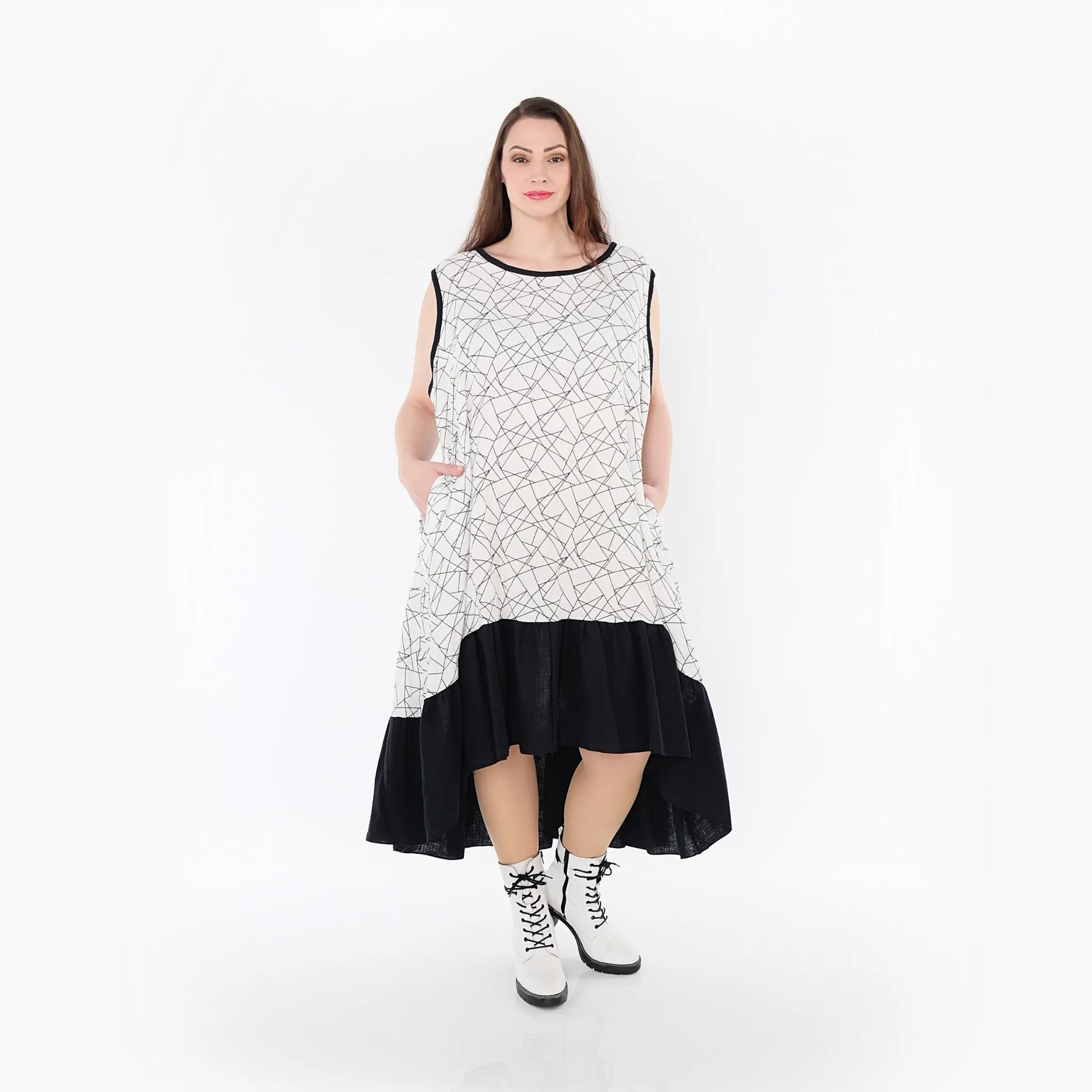 A-Form Kleid von AKH Fashion aus Baumwolle, 1441.07023, Schwarz/Weiß, Schick, Modern