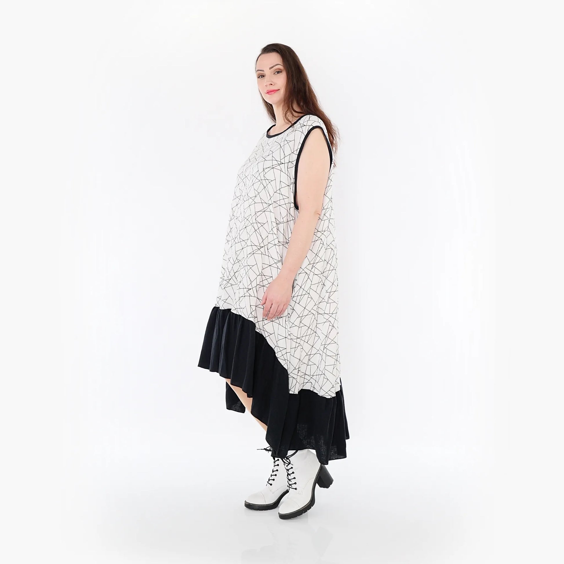 A-Form Kleid von AKH Fashion aus Baumwolle, 1441.07023, Schwarz/Weiß, Schick, Modern