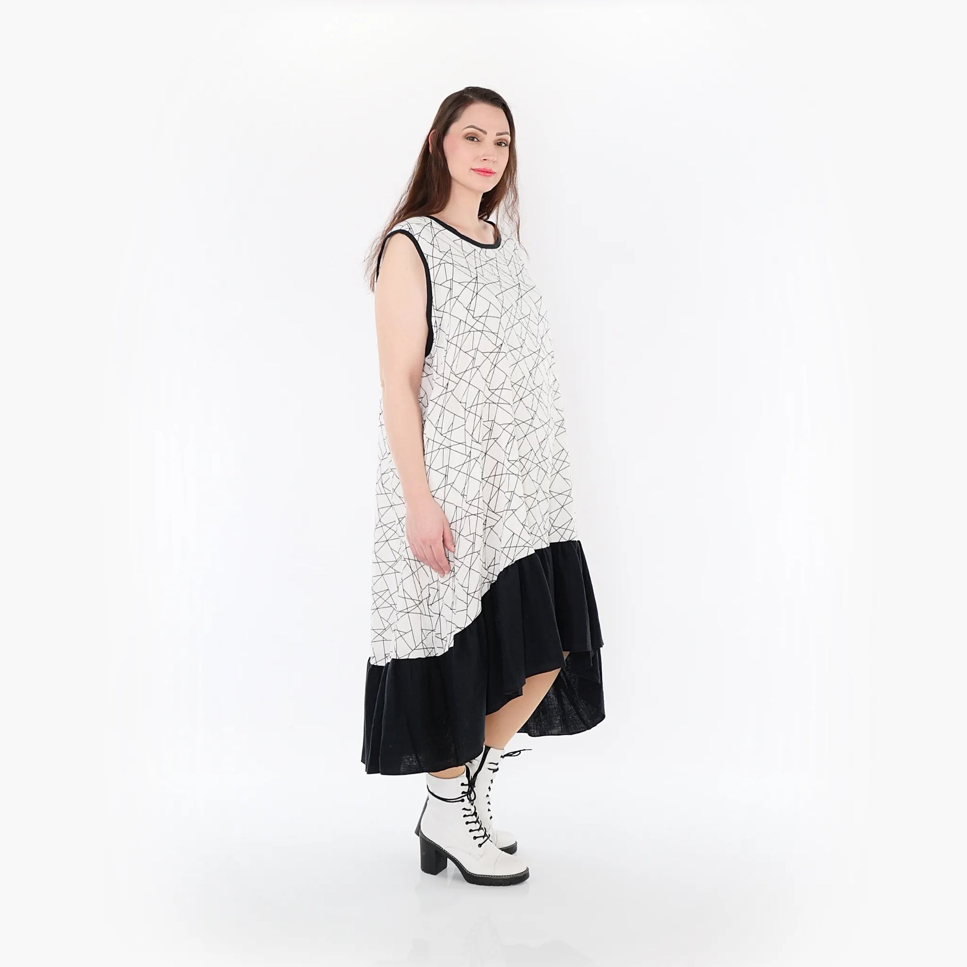 A-Form Kleid von AKH Fashion aus Baumwolle, 1441.07023, Schwarz/Weiß, Schick, Modern