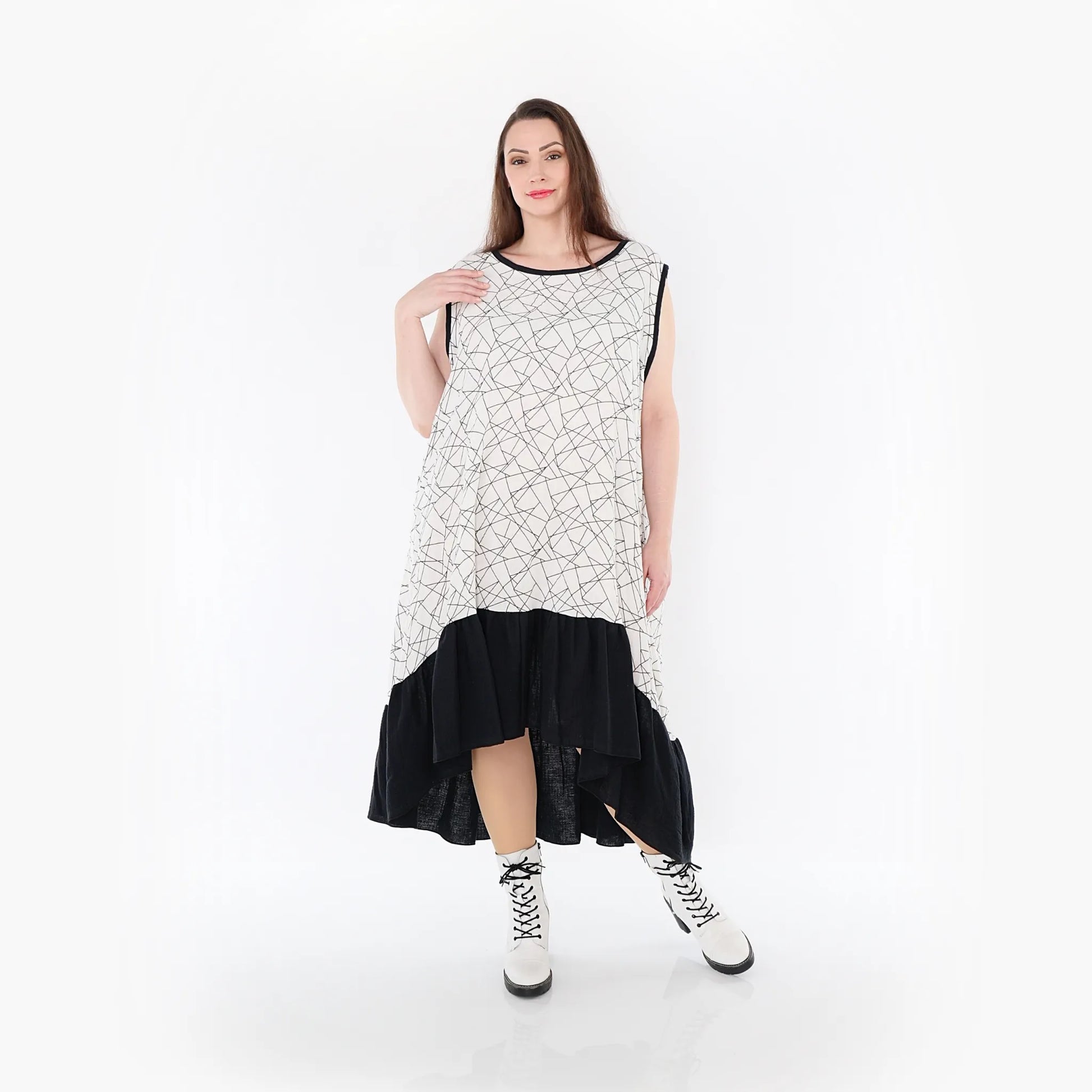 A-Form Kleid von AKH Fashion aus Baumwolle, 1441.07023, Schwarz/Weiß, Schick, Modern