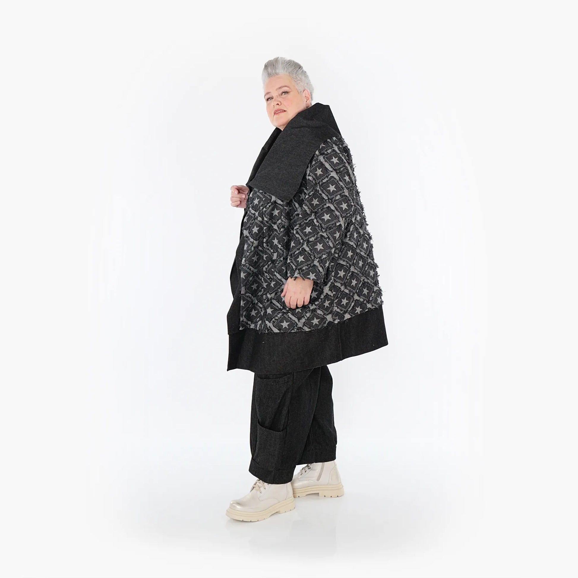AKH Fashion Jacke in gerader Form, aus Baumwolle, 1464.07053, Schwarz/Grau, Raute, Schick