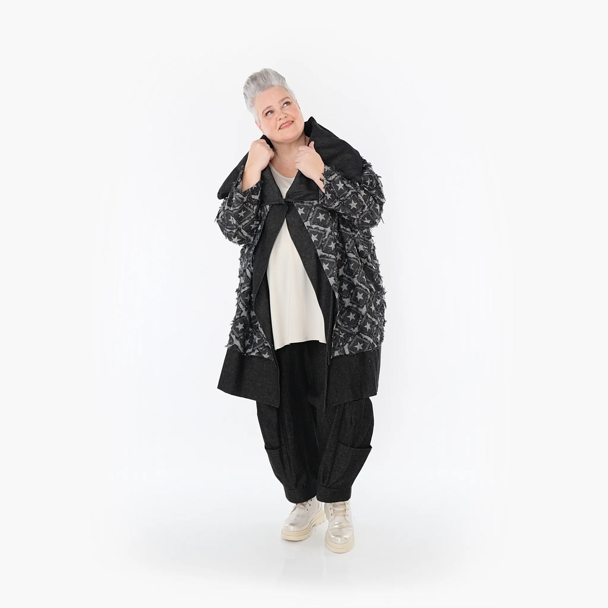 AKH Fashion Jacke in gerader Form, aus Baumwolle, 1464.07053, Schwarz/Grau, Raute, Schick