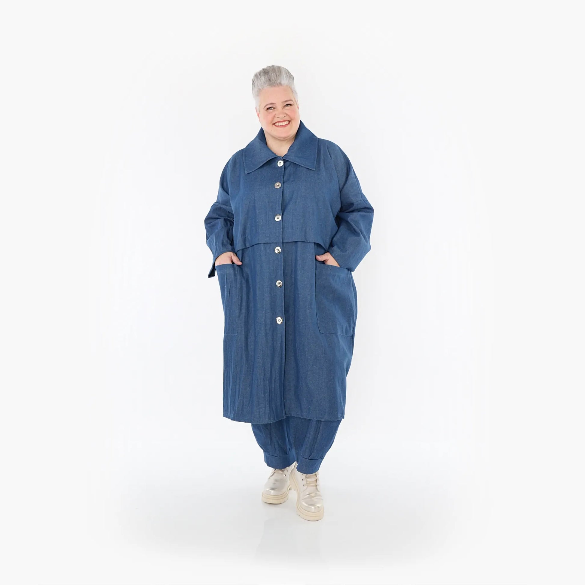 AKH Fashion Mantel in gerader Form, aus Polyester, 1466.07041, Jeansblau, Ausgefallen