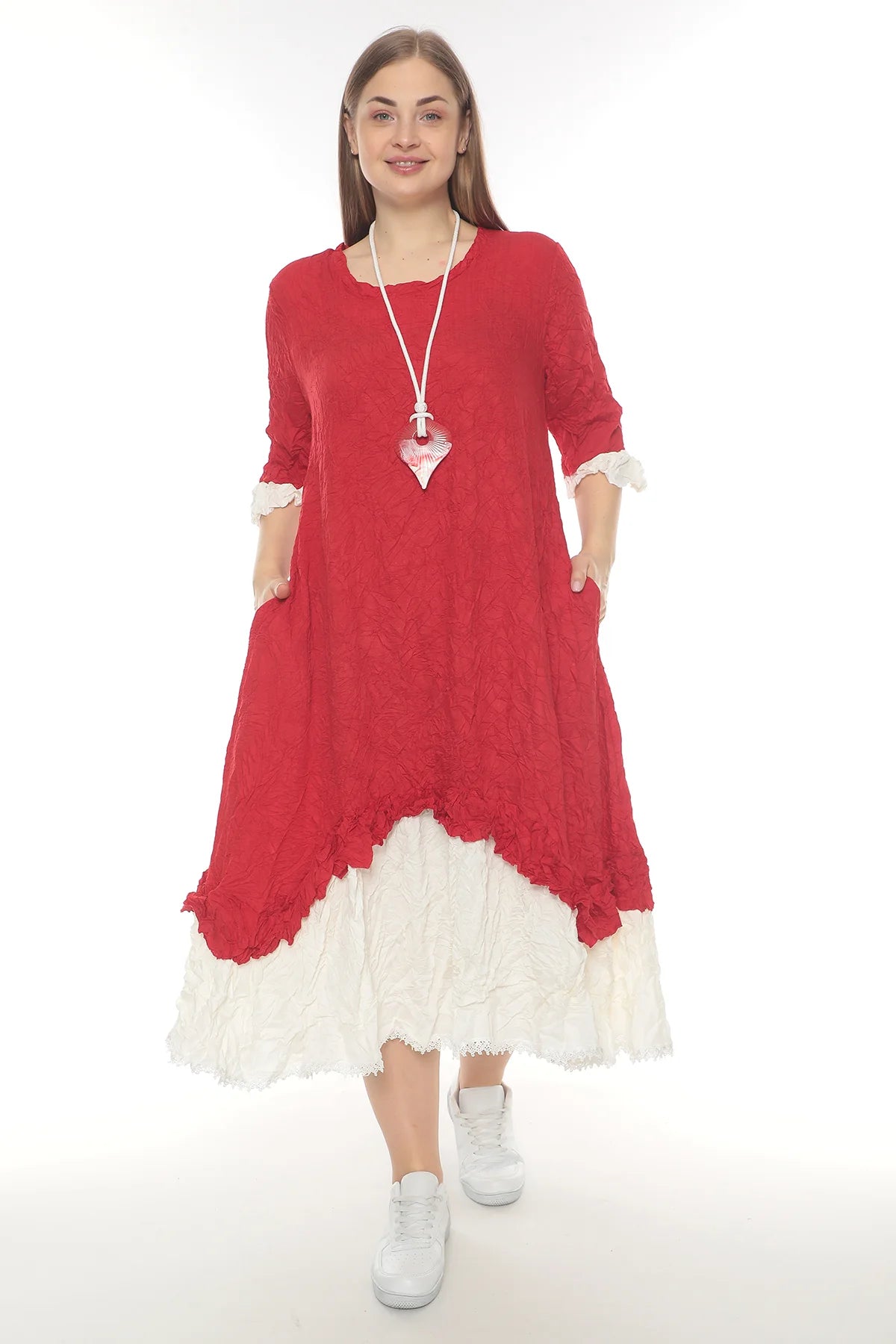 A-Form Kleid von Zedd Plus aus Schnittfaser, 23015, Rot, Schick, Modern, Bequem