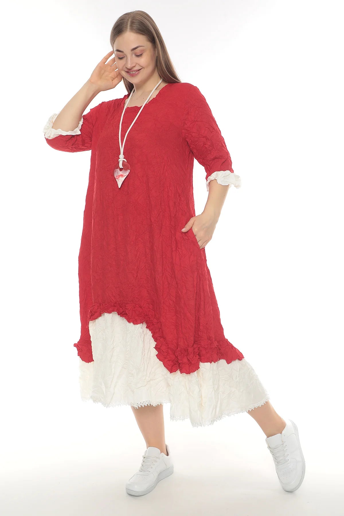 A-Form Kleid von Zedd Plus aus Schnittfaser, 23015, Rot, Schick, Modern, Bequem