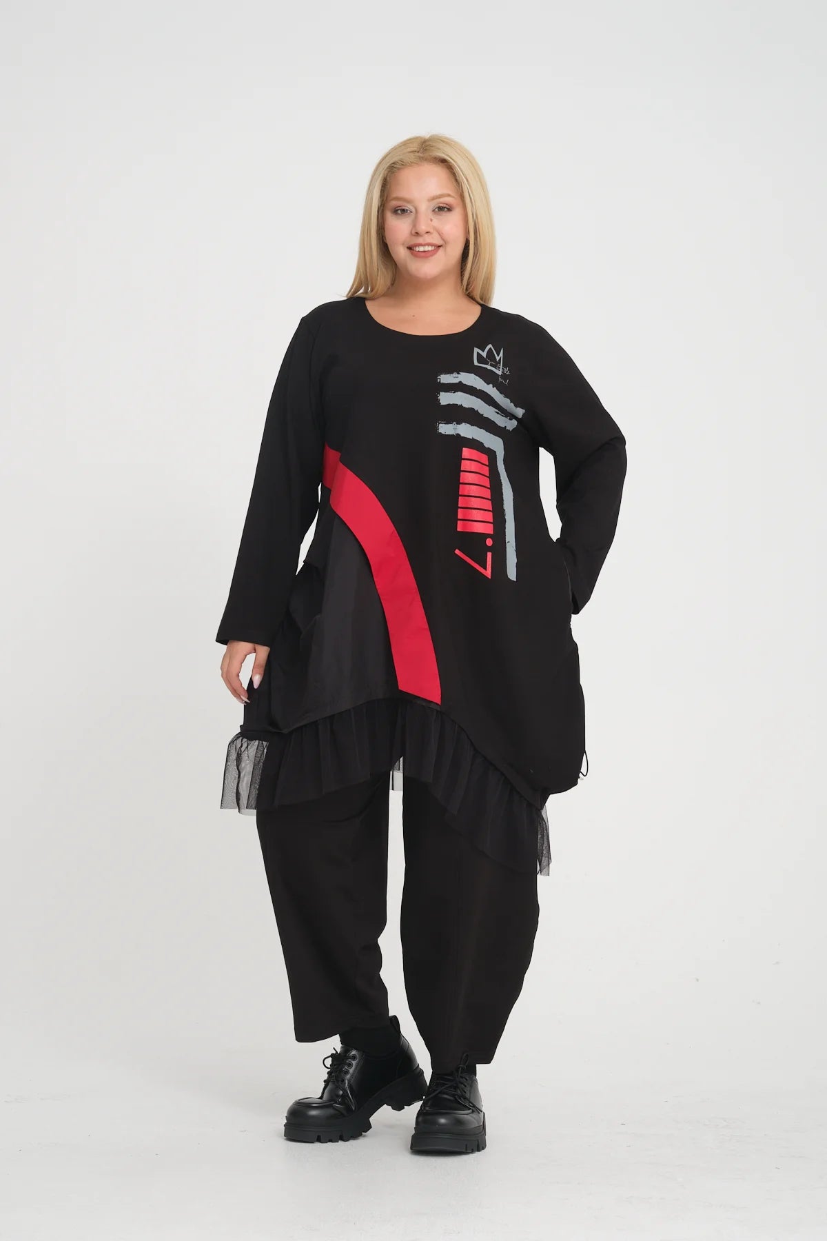 A-Form Shirt von Zedd Plus aus Baumwolle, 24639, Schwarz/Rot, Schick, Modern, Bequem