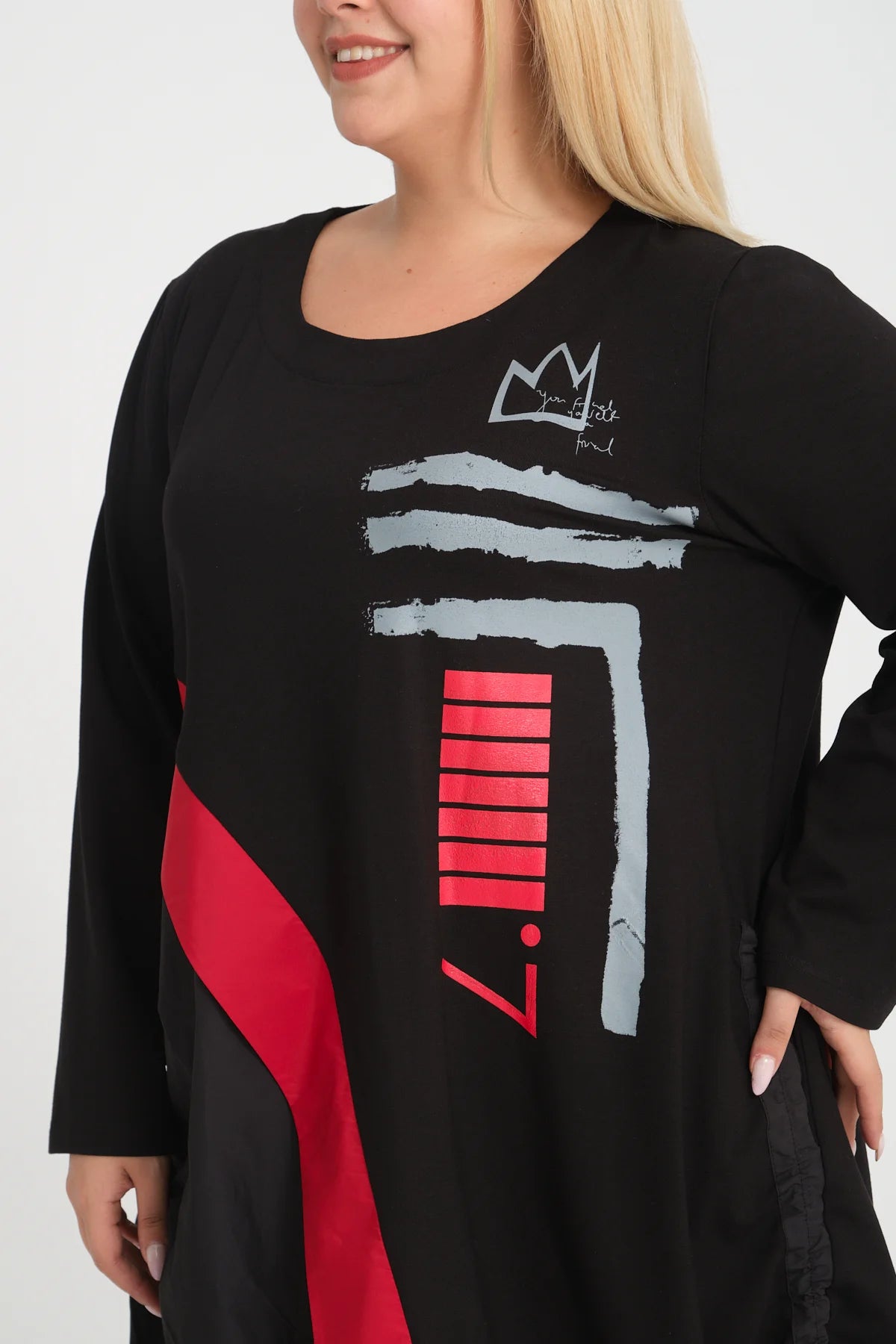 A-Form Shirt von Zedd Plus aus Baumwolle, 24639, Schwarz/Rot, Schick, Modern, Bequem