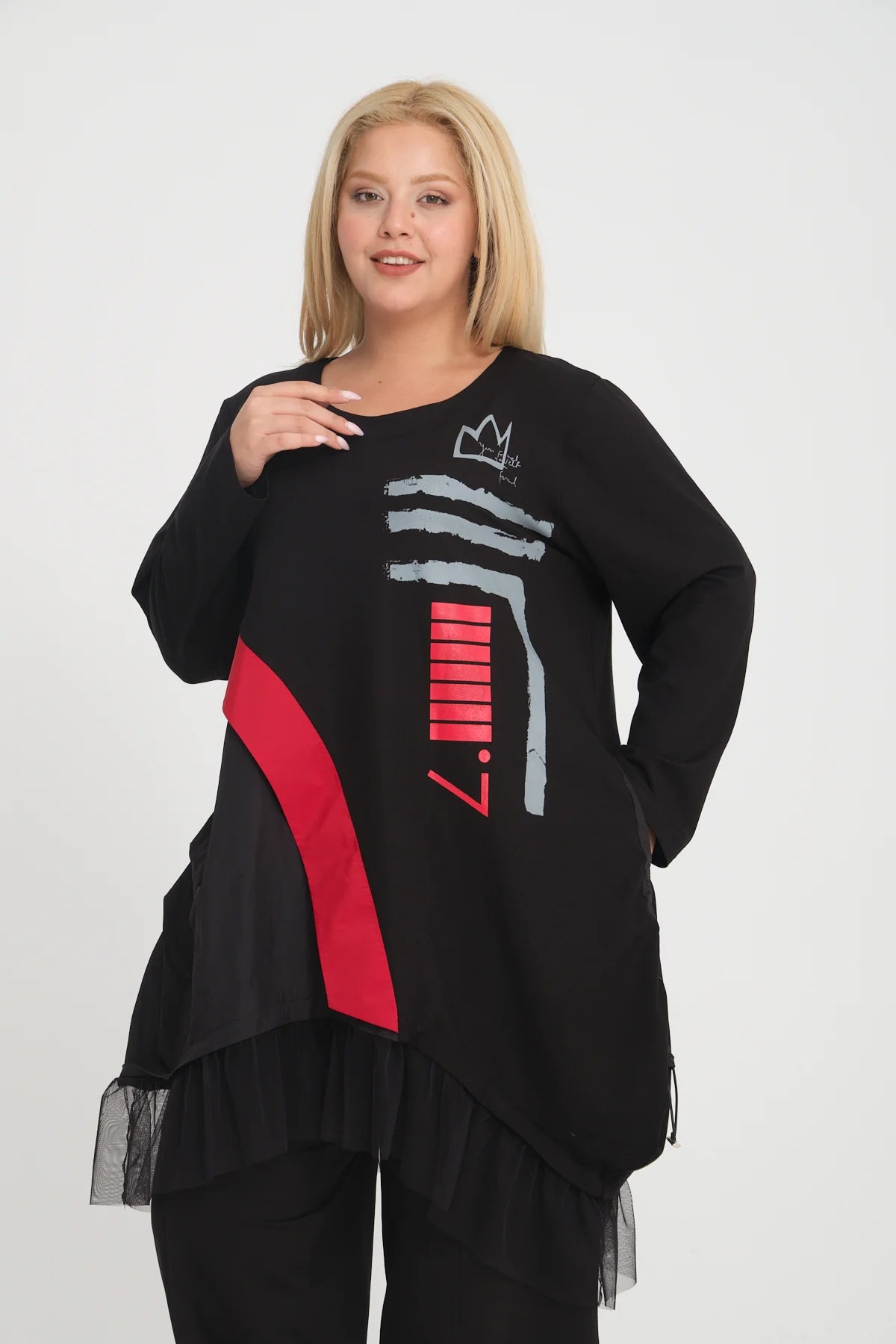 A-Form Shirt von Zedd Plus aus Baumwolle, 24639, Schwarz/Rot, Schick, Modern, Bequem