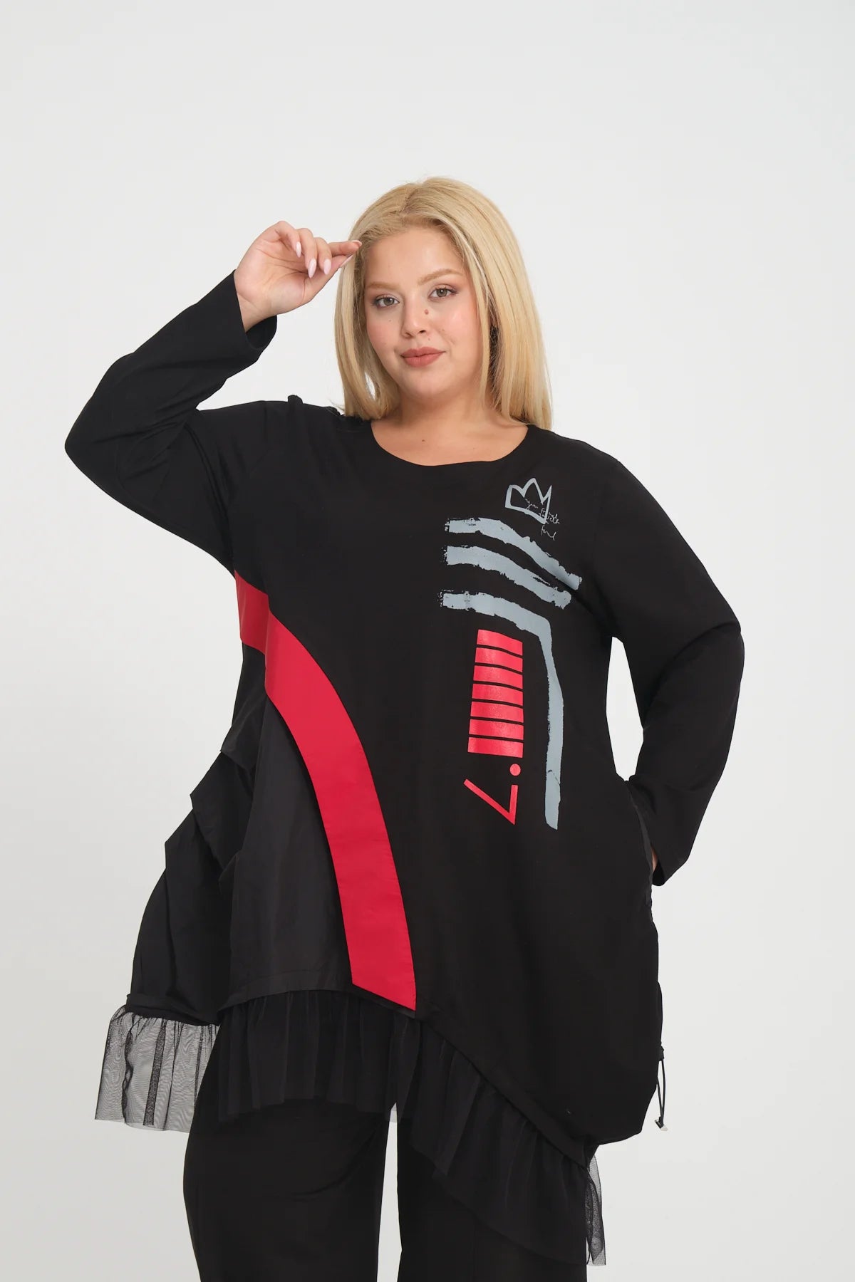 A-Form Shirt von Zedd Plus aus Baumwolle, 24639, Schwarz/Rot, Schick, Modern, Bequem