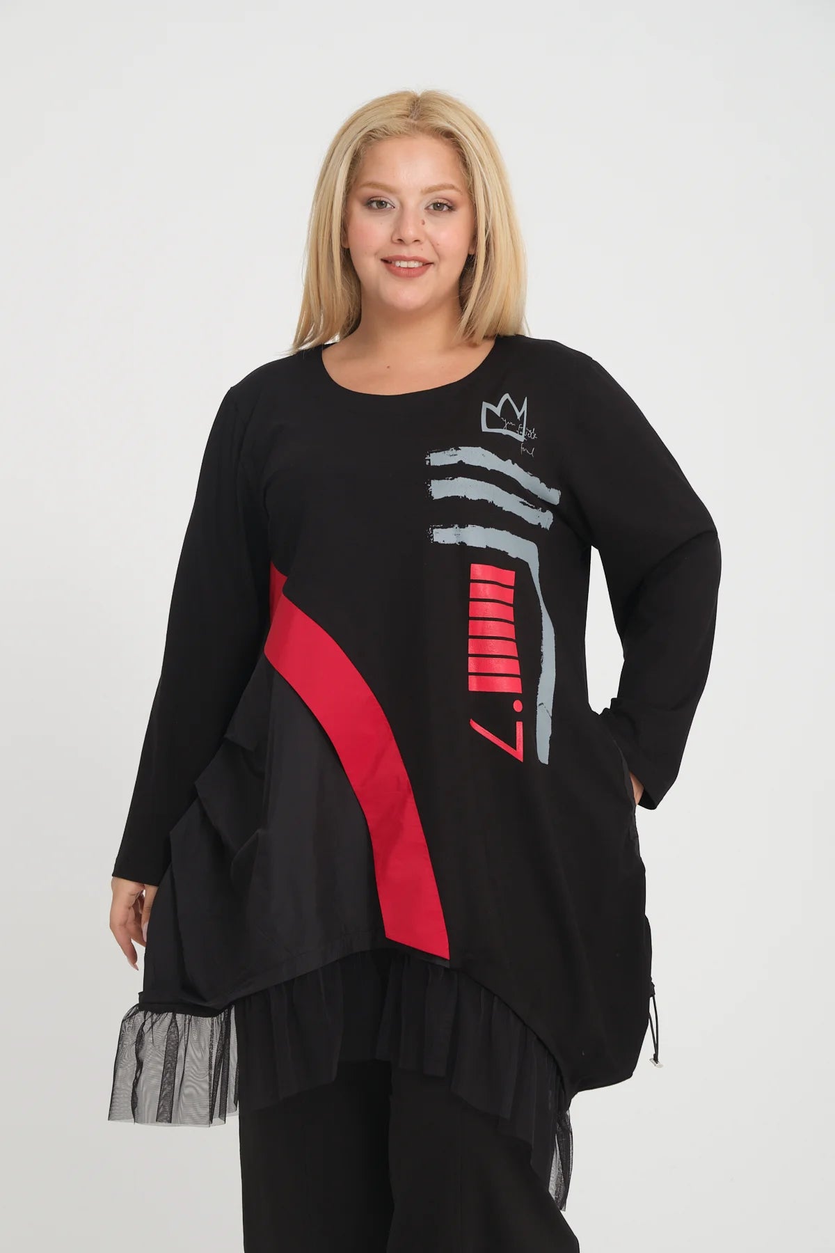 A-Form Shirt von Zedd Plus aus Baumwolle, 24639, Schwarz/Rot, Schick, Modern, Bequem