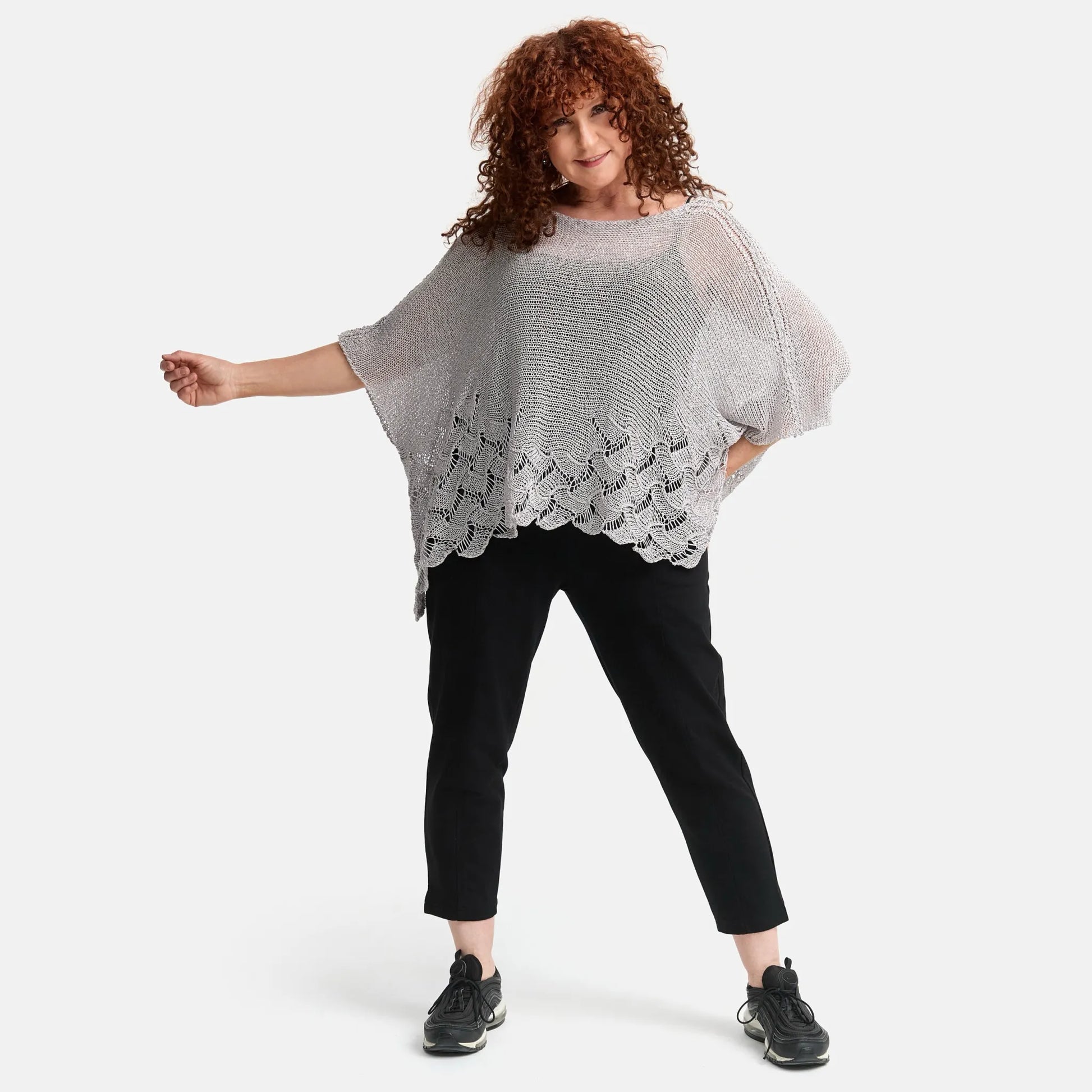 Amandine Pullover in kastiger Form, aus Baumwolle, A2806, Hellgrau, Schick, Modern, Bequem