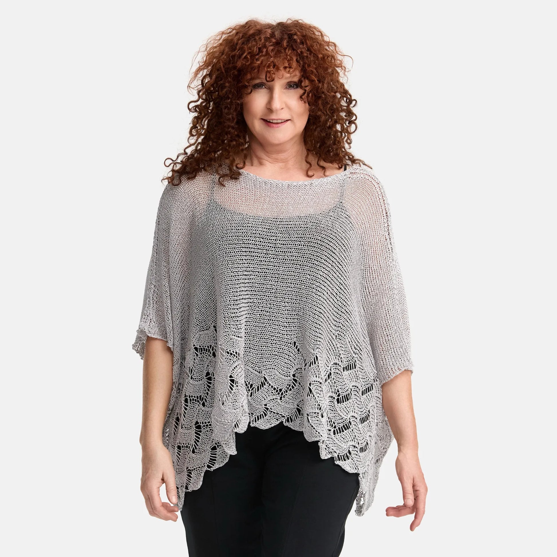 Amandine Pullover in kastiger Form, aus Baumwolle, A2806, Hellgrau, Schick, Modern, Bequem