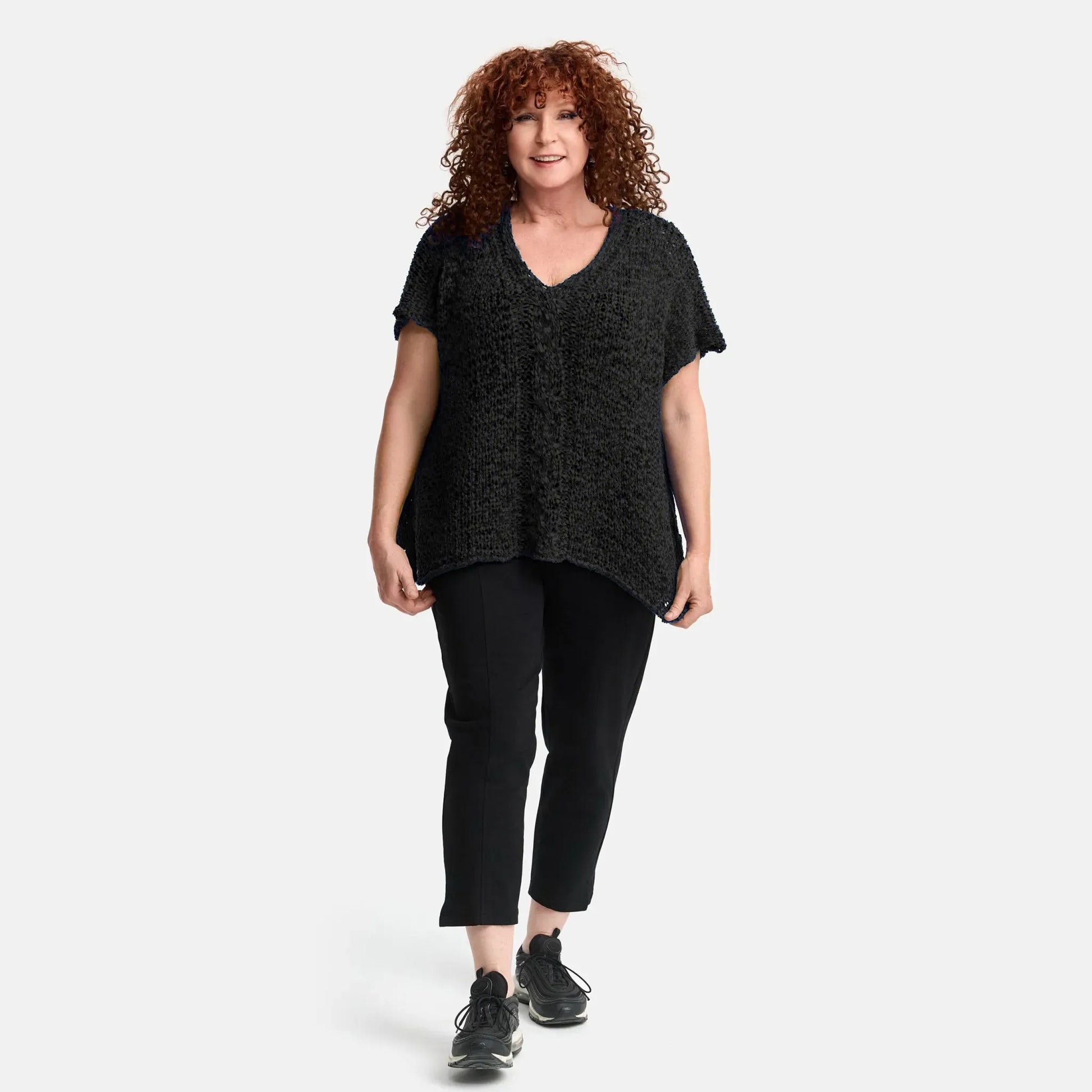 Amandine Pullover in kastiger Form, aus Baumwolle, A2808, Schwarz, Schick, Modern, Bequem