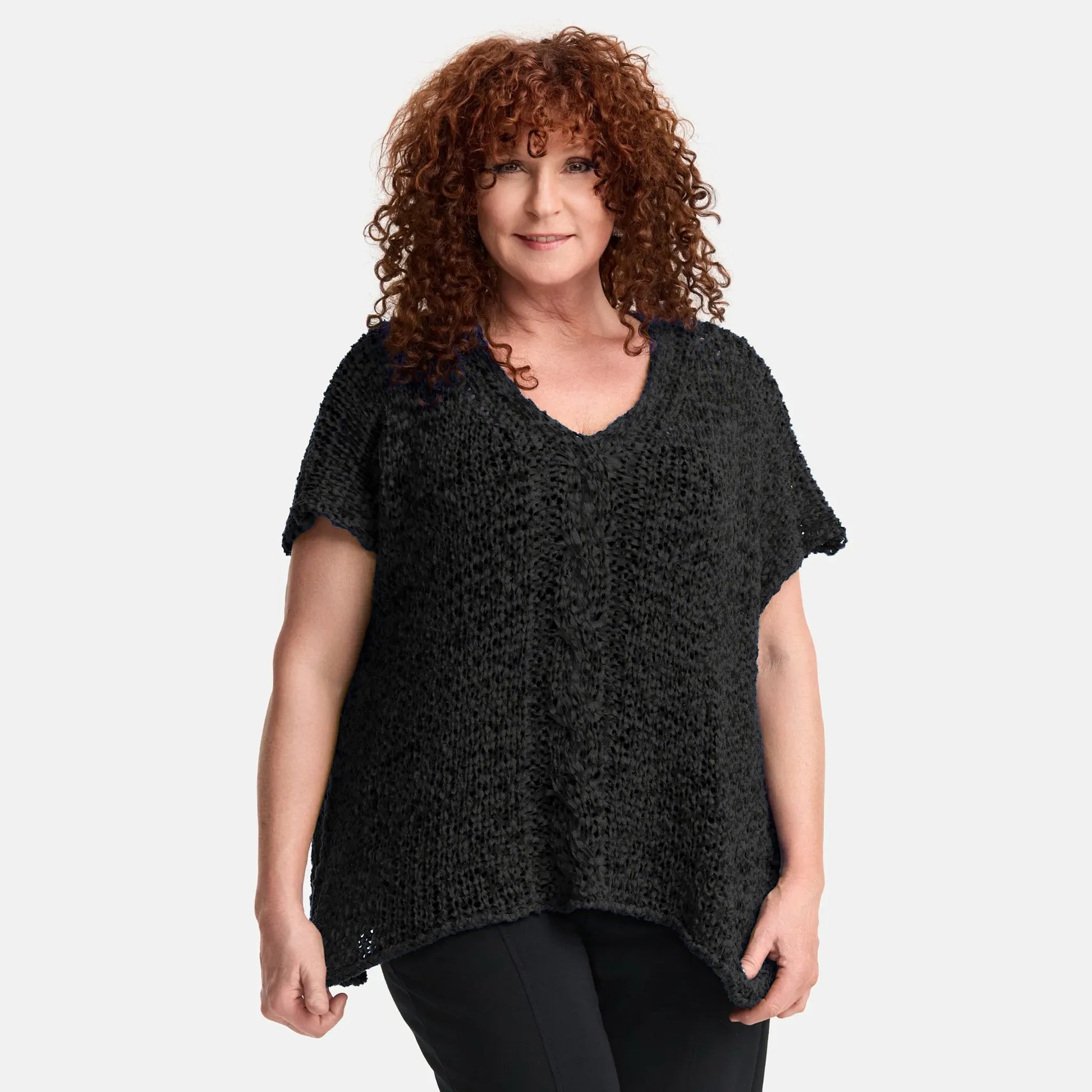 Amandine Pullover in kastiger Form, aus Baumwolle, A2808, Schwarz, Schick, Modern, Bequem