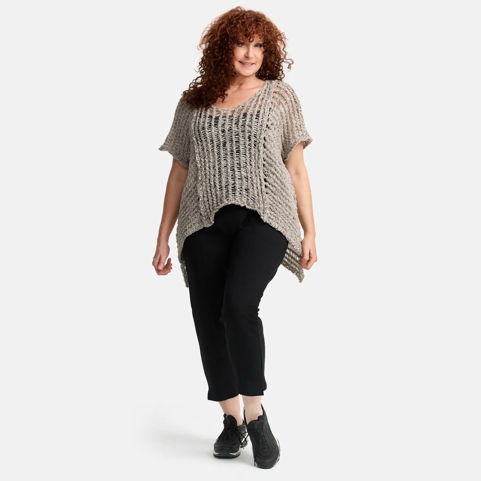 Amandine Pullover in kastiger Form, aus Baumwolle, A2809, Sand, Schick, Modern, Bequem