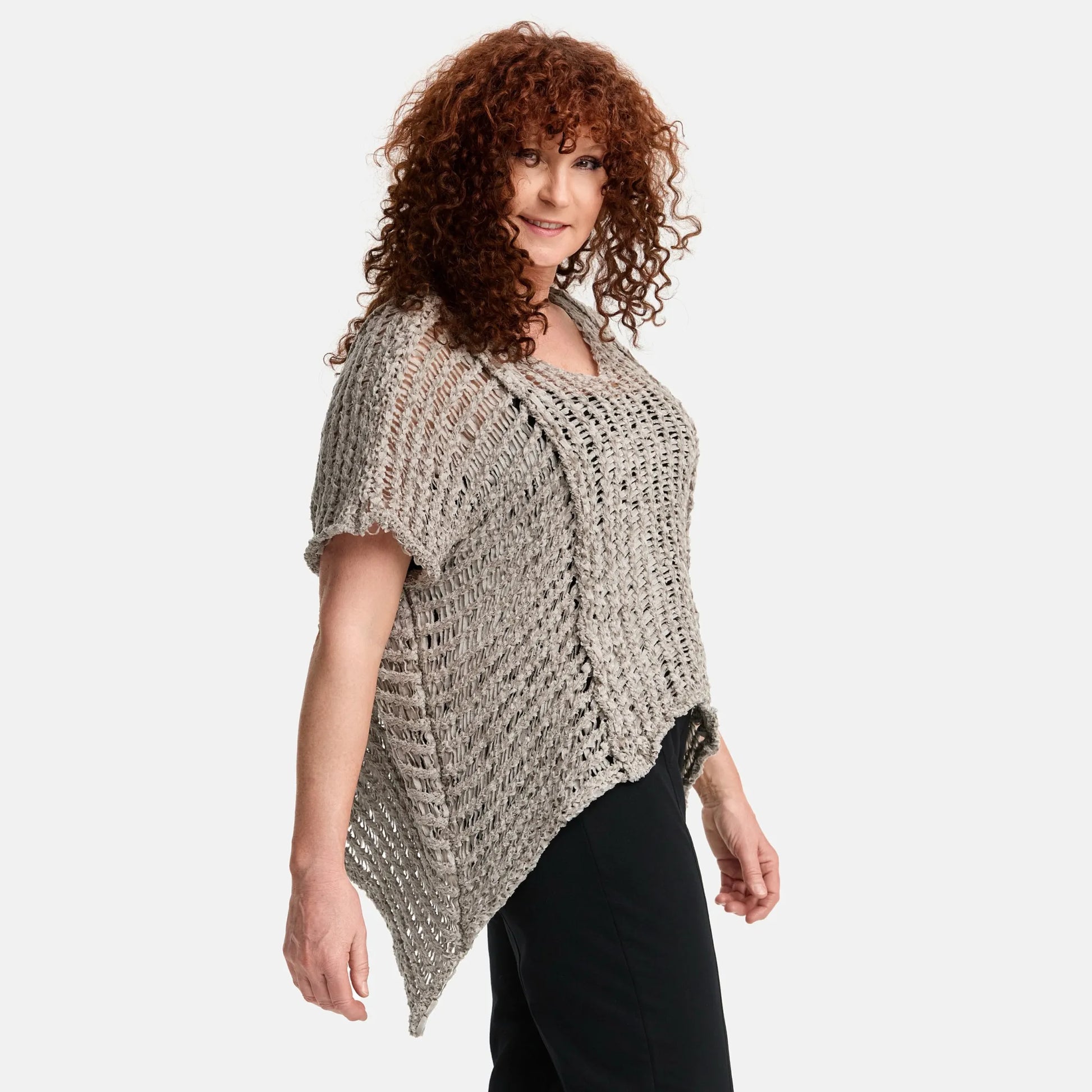 Amandine Pullover in kastiger Form, aus Baumwolle, A2809, Sand, Schick, Modern, Bequem